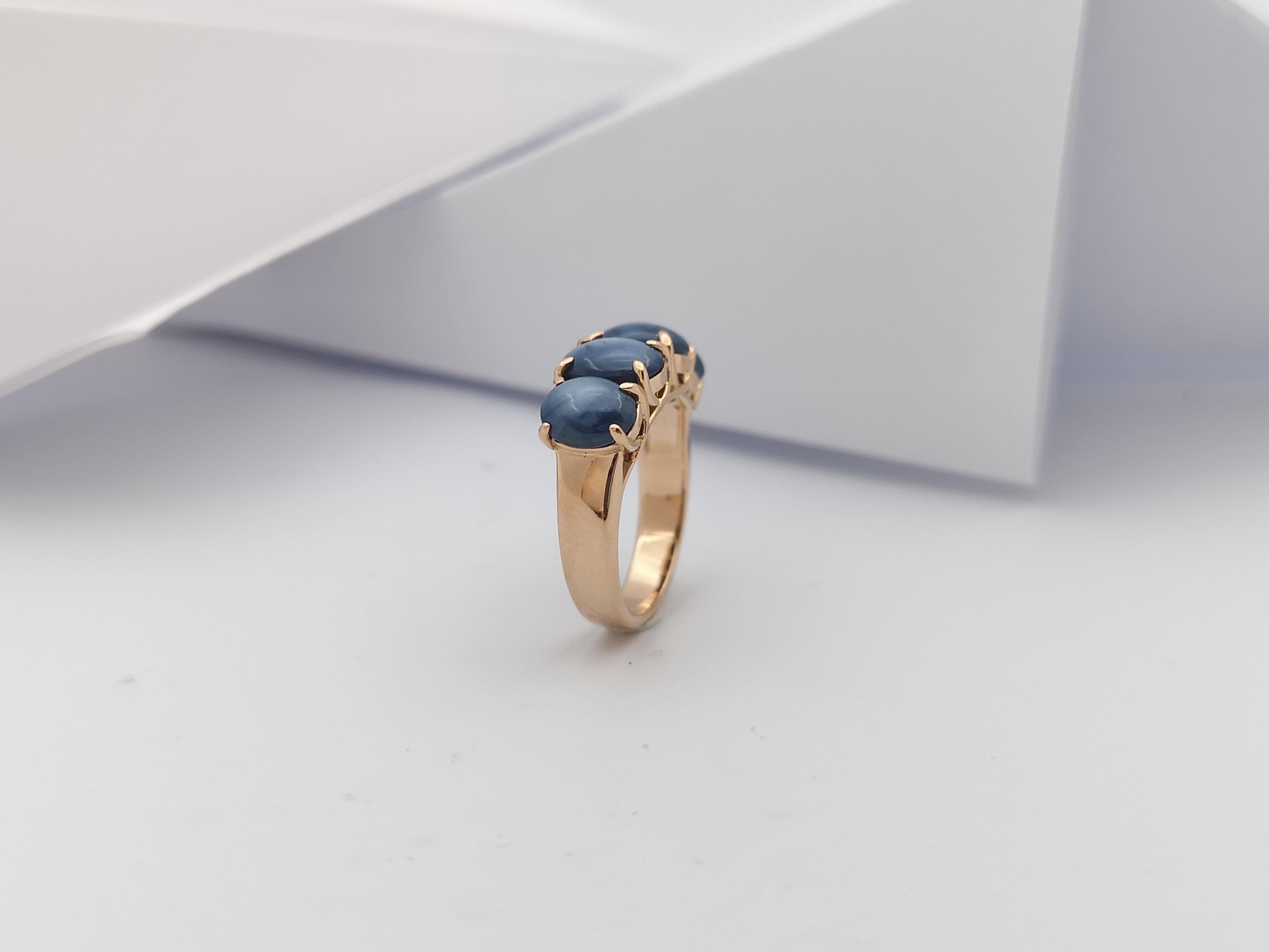 Blue Star Sapphire Ring Set in 18 Karat Rose Gold Settings For Sale 9