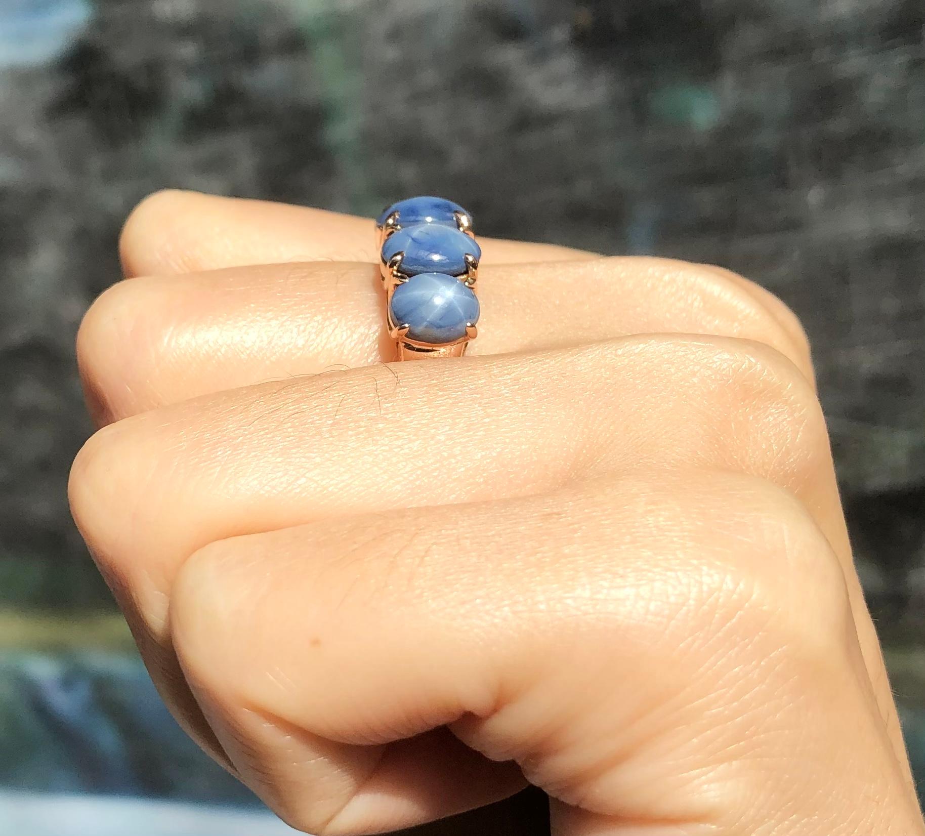 Blue Star Sapphire 6.19 carats Ring set in 18 Karat Rose Gold Settings

Width:  2.2 cm 
Length: 0.3 cm
Ring Size: 53
Total Weight: 7.68 grams


