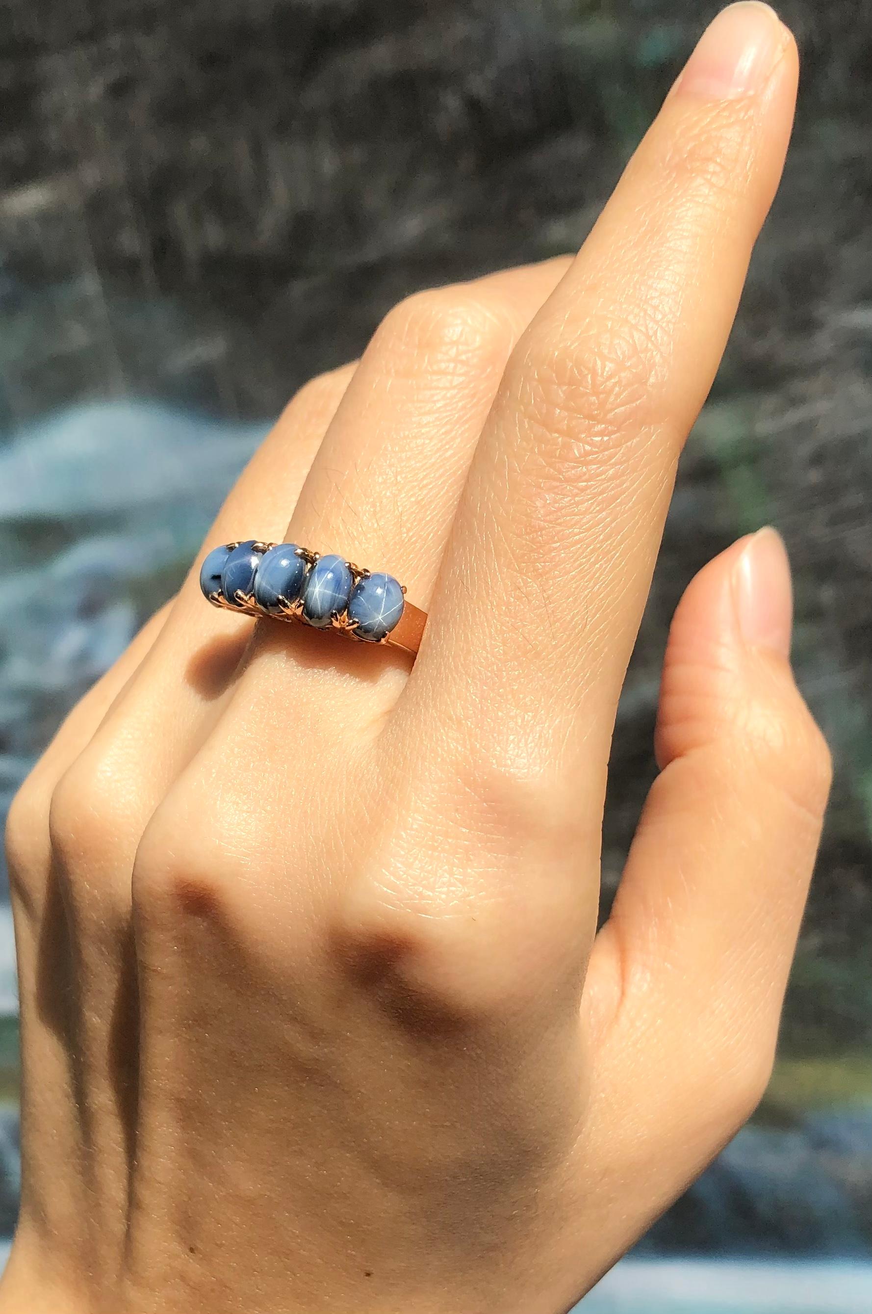 Women's or Men's Blue Star Sapphire  Ring Set in 18 Karat Rose Gold Settings For Sale