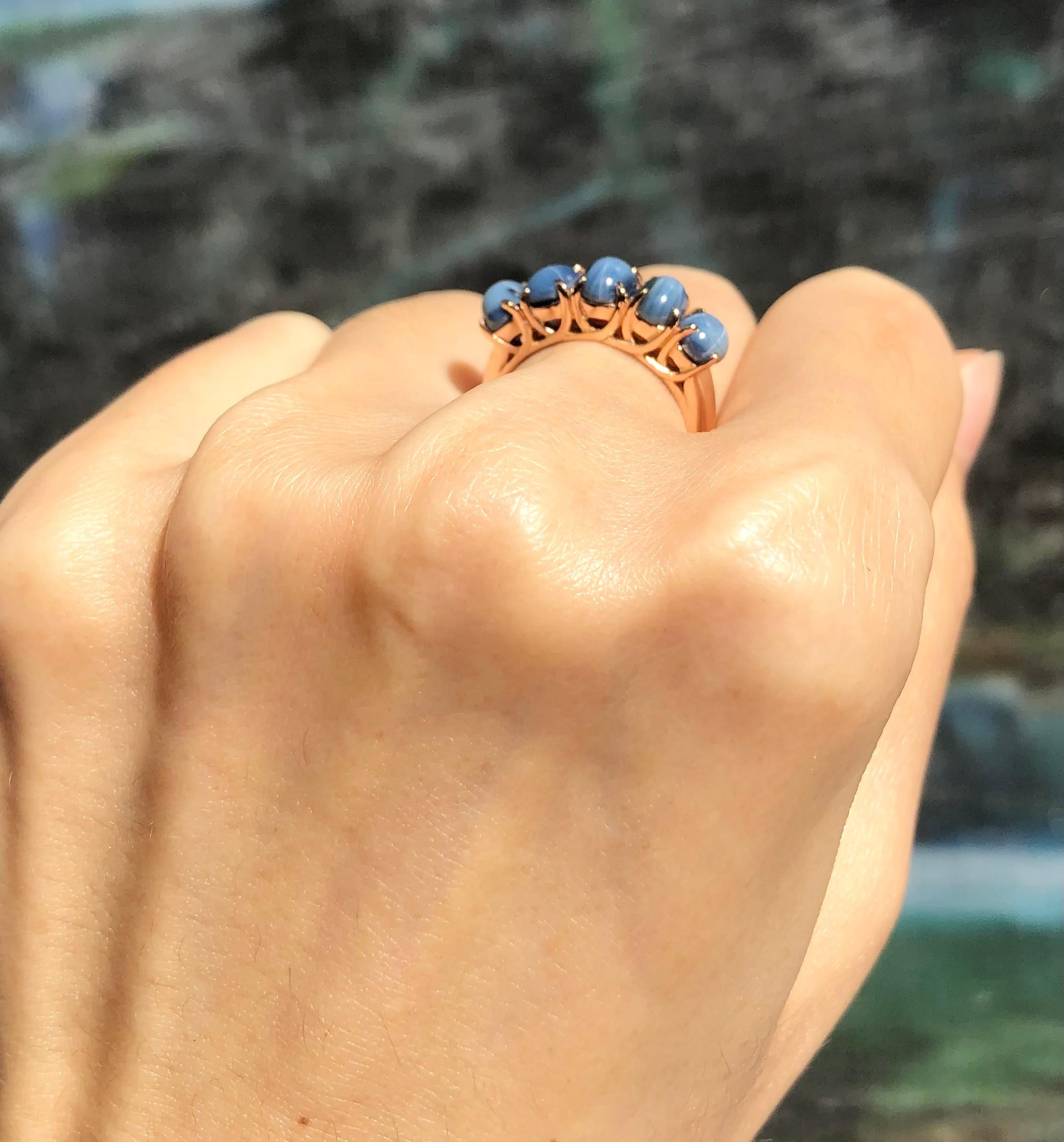 Blue Star Sapphire  Ring Set in 18 Karat Rose Gold Settings For Sale 1