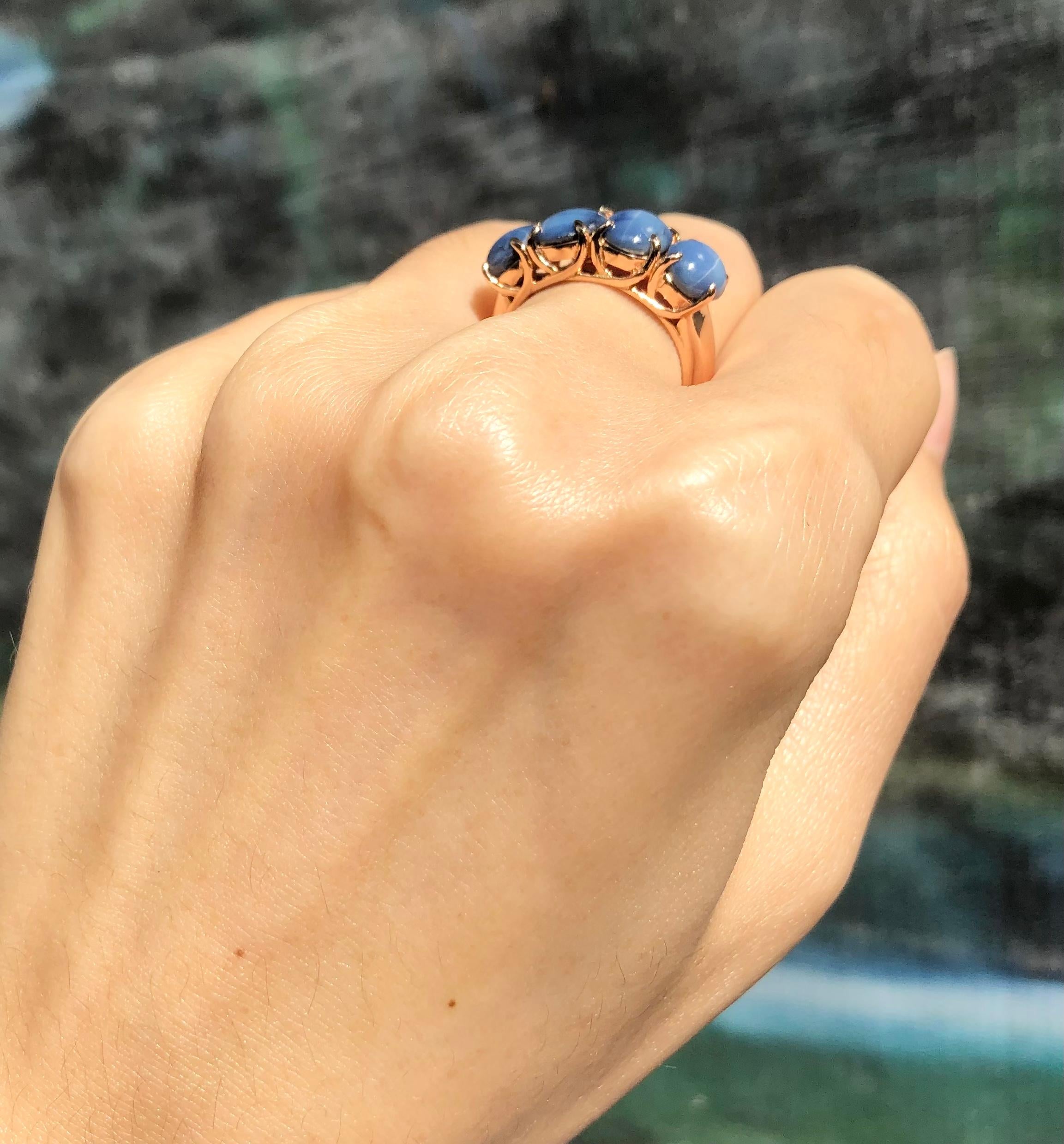 Blue Star Sapphire Ring Set in 18 Karat Rose Gold Settings For Sale 1