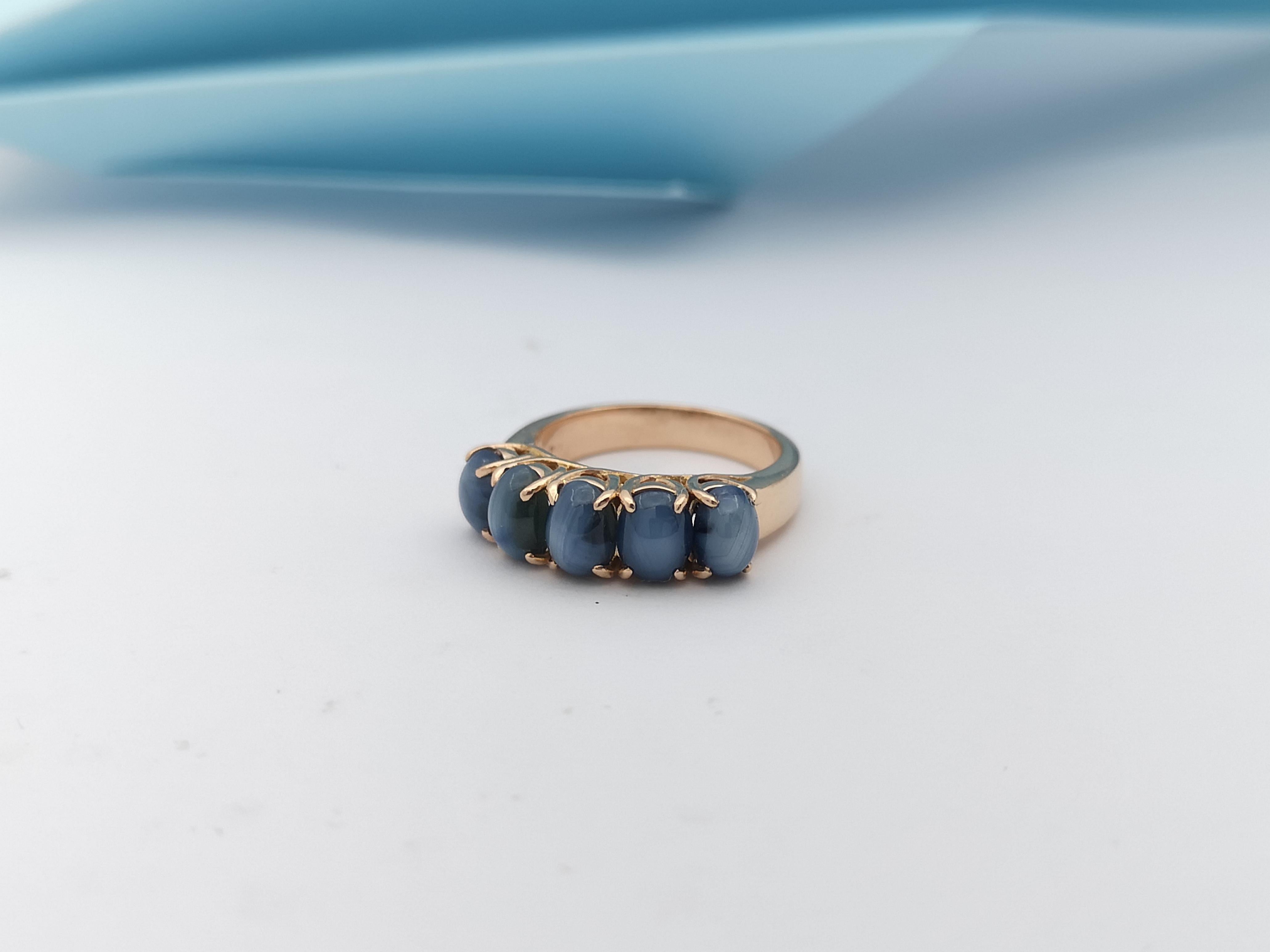 Blue Star Sapphire  Ring Set in 18 Karat Rose Gold Settings For Sale 2
