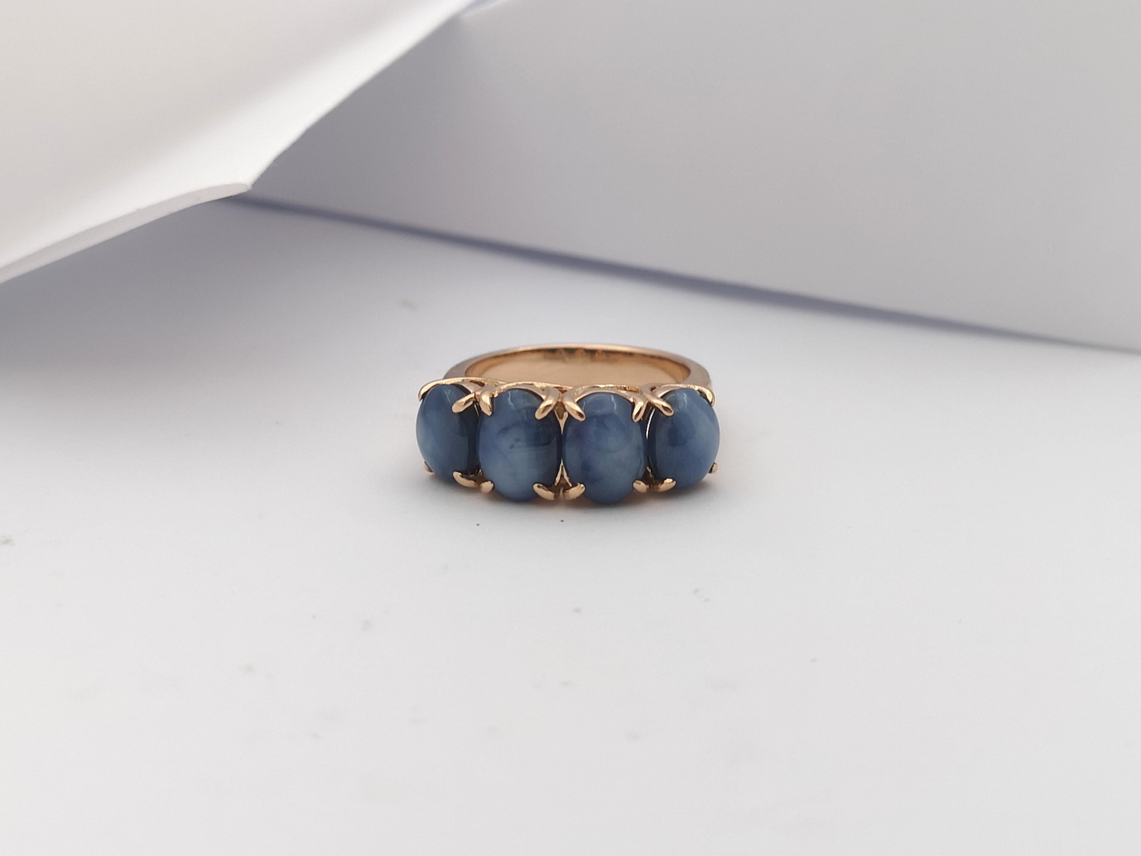 Blue Star Sapphire Ring Set in 18 Karat Rose Gold Settings For Sale 2