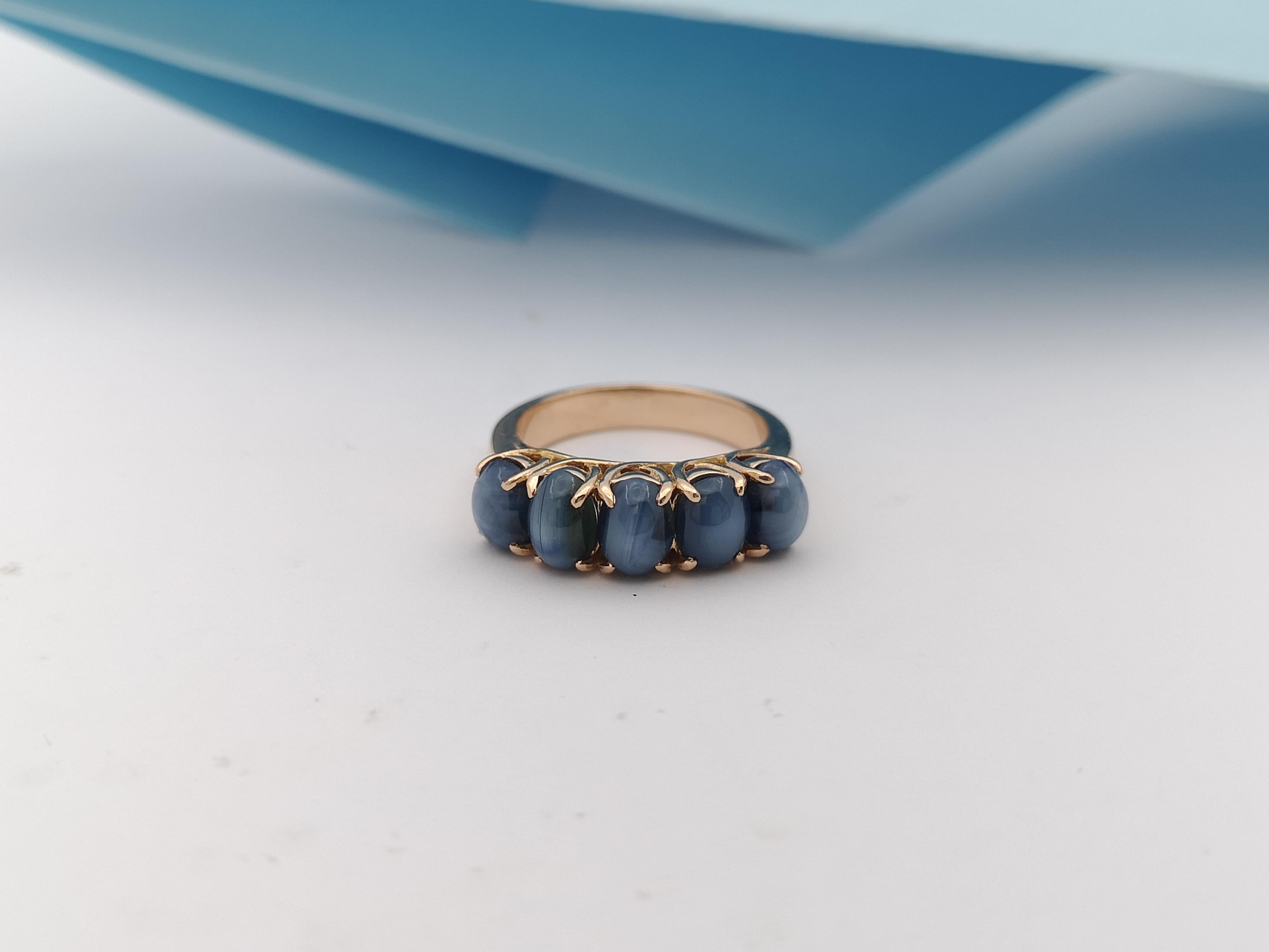 Blue Star Sapphire  Ring Set in 18 Karat Rose Gold Settings For Sale 3