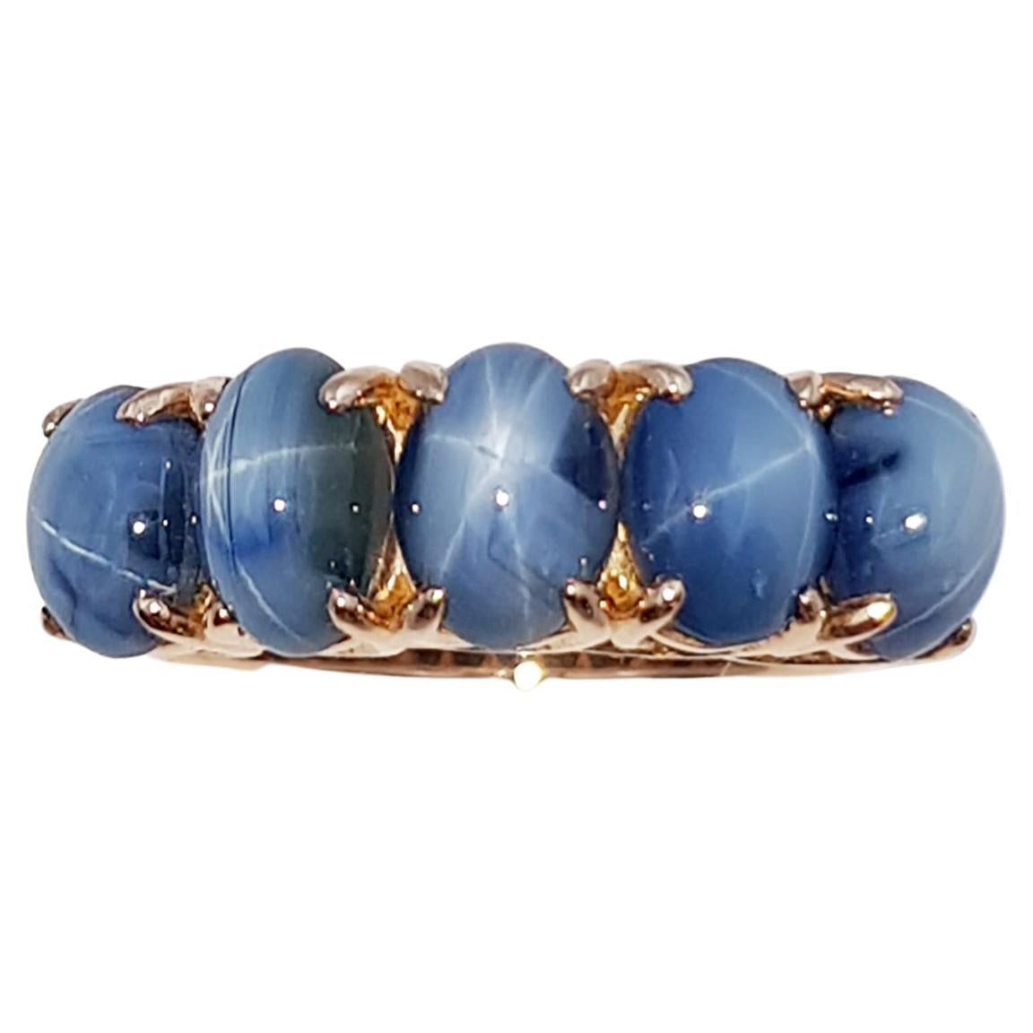 Blue Star Sapphire  Ring Set in 18 Karat Rose Gold Settings For Sale