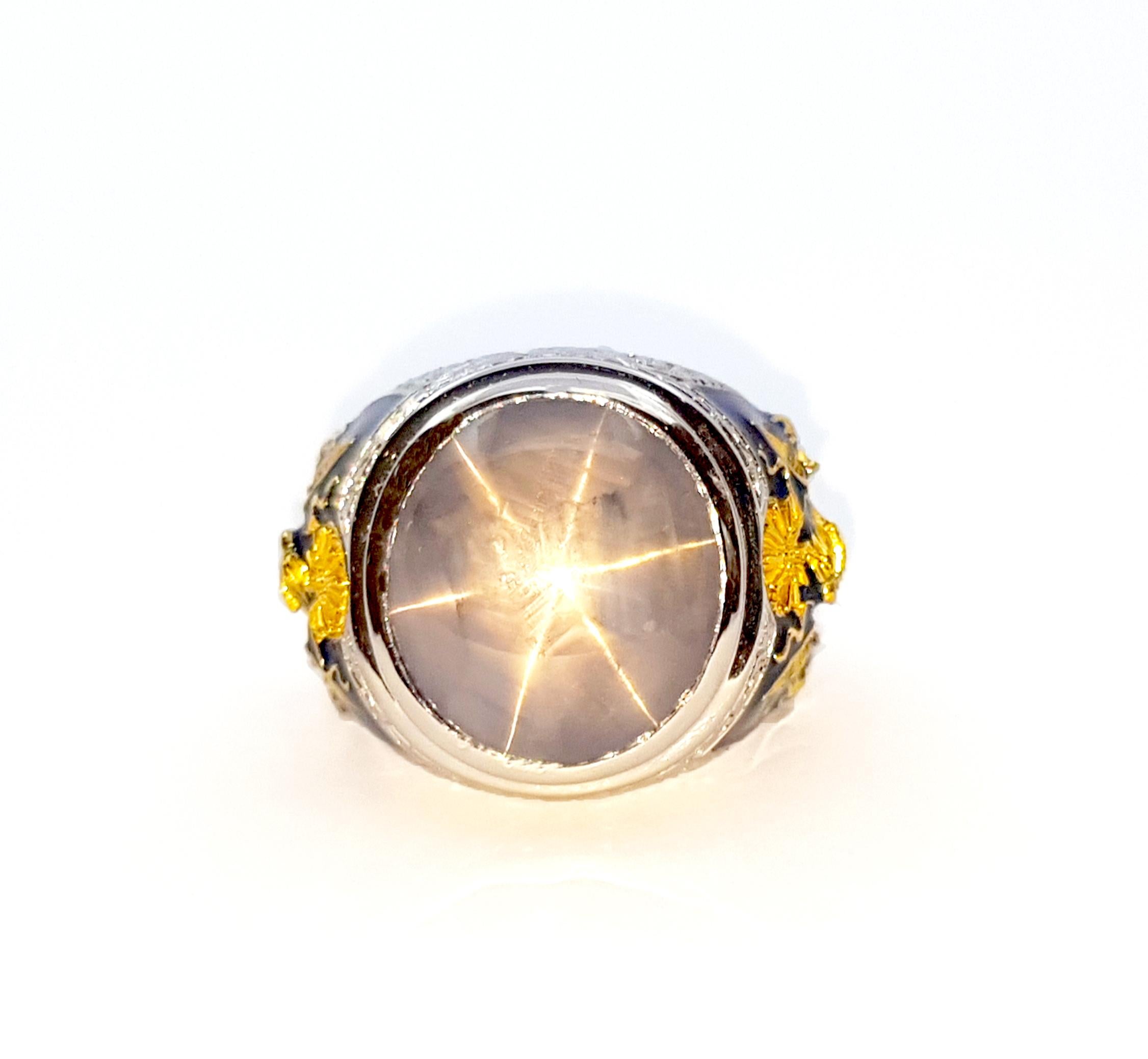 Blue Star Sapphire Ring set in 18K White Gold Settings For Sale 2