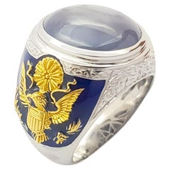Blue Star Sapphire Ring set in 18K White Gold Settings