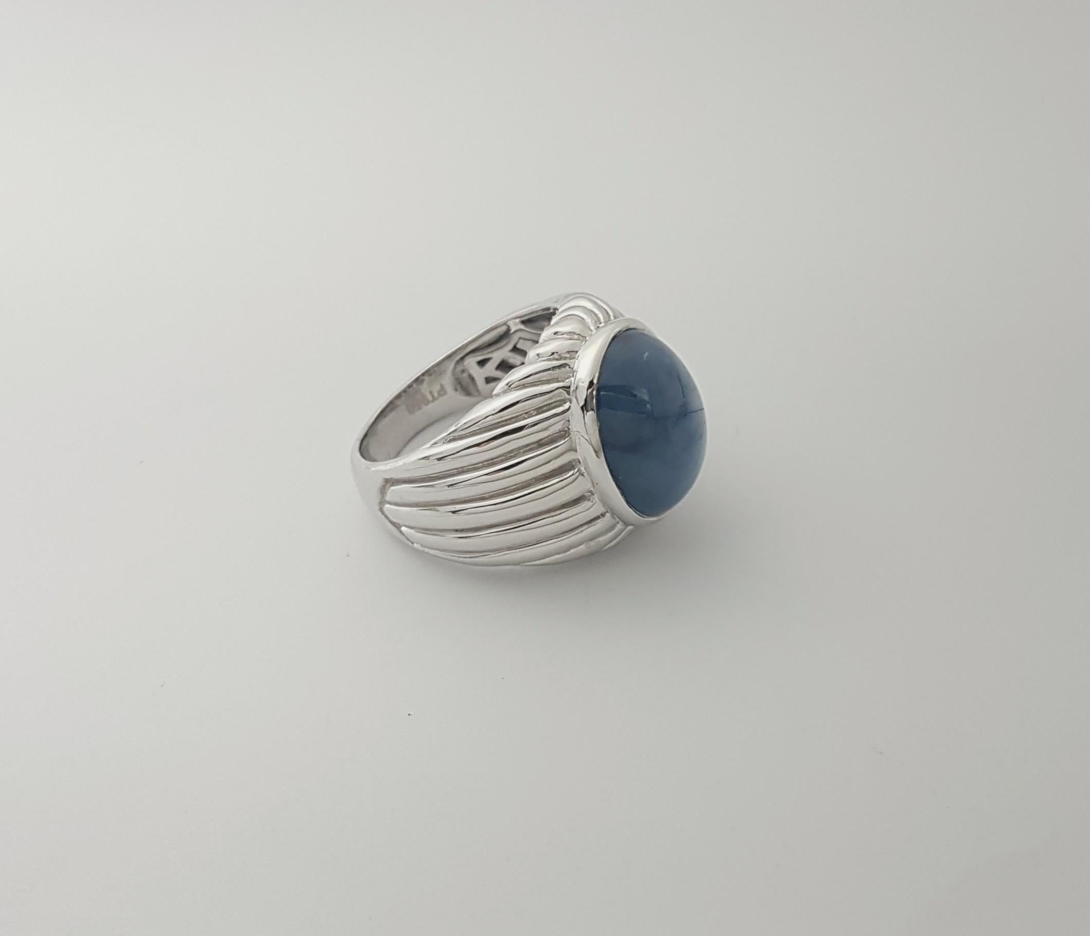 Blue Star Sapphire Ring set in Platinum 950 Settings For Sale 6