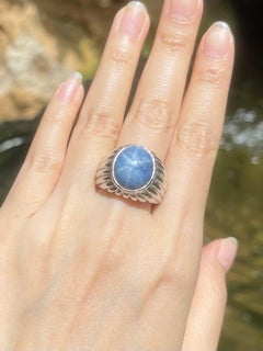 Blue Star Sapphire Ring set in Platinum 950 Settings