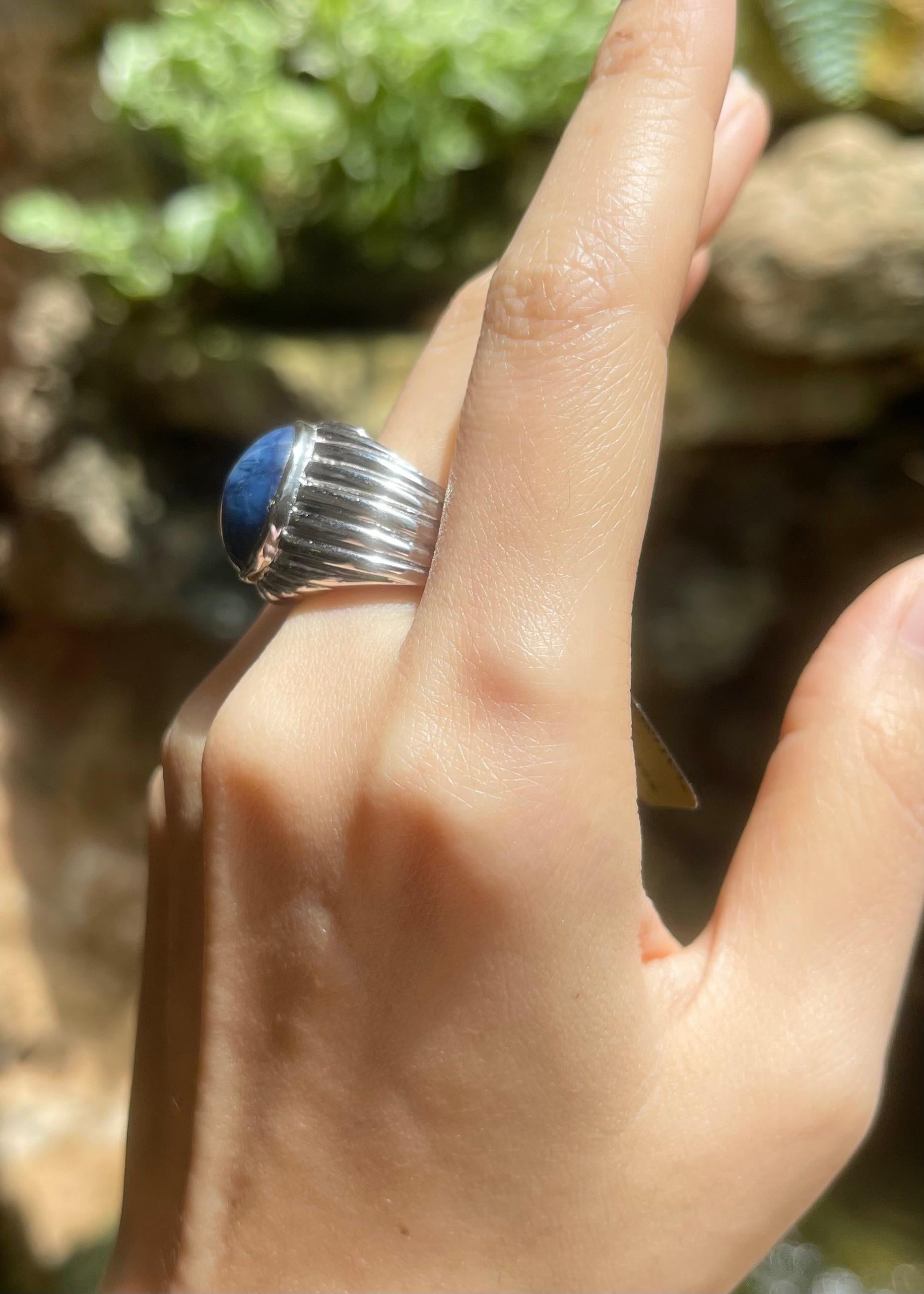 Blue Star Sapphire Ring set in Platinum 950 Settings In New Condition For Sale In Bangkok, TH