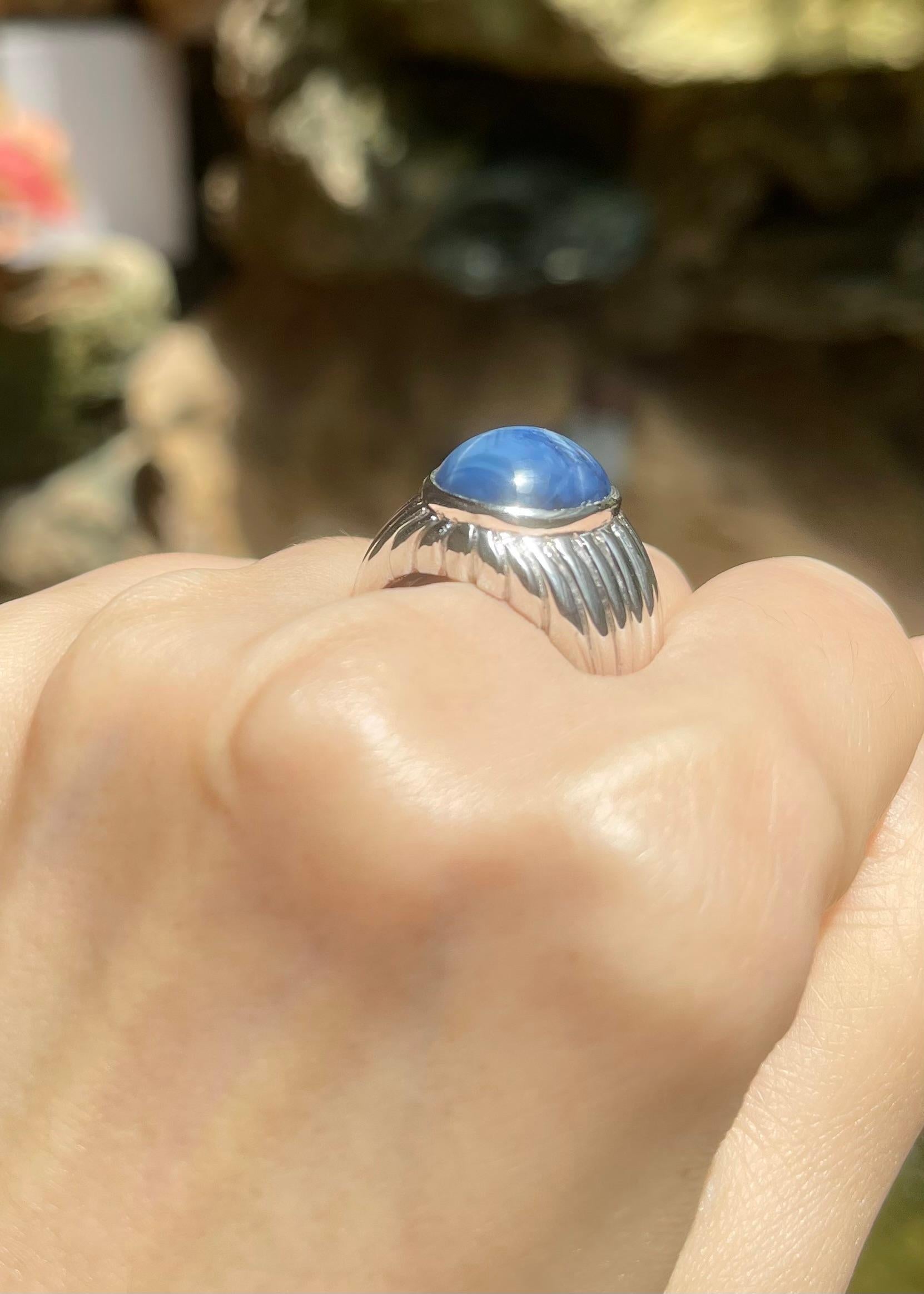 Blue Star Sapphire Ring set in Platinum 950 Settings For Sale 1