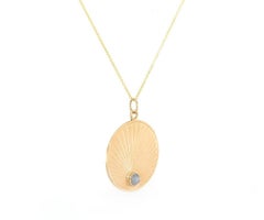 Blue Star Sapphire Sun Ray Disc Pendant Necklace in 14K Yellow Gold