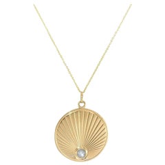 Blue Star Sapphire Sun Ray Disc Pendant Necklace in 14K Yellow Gold