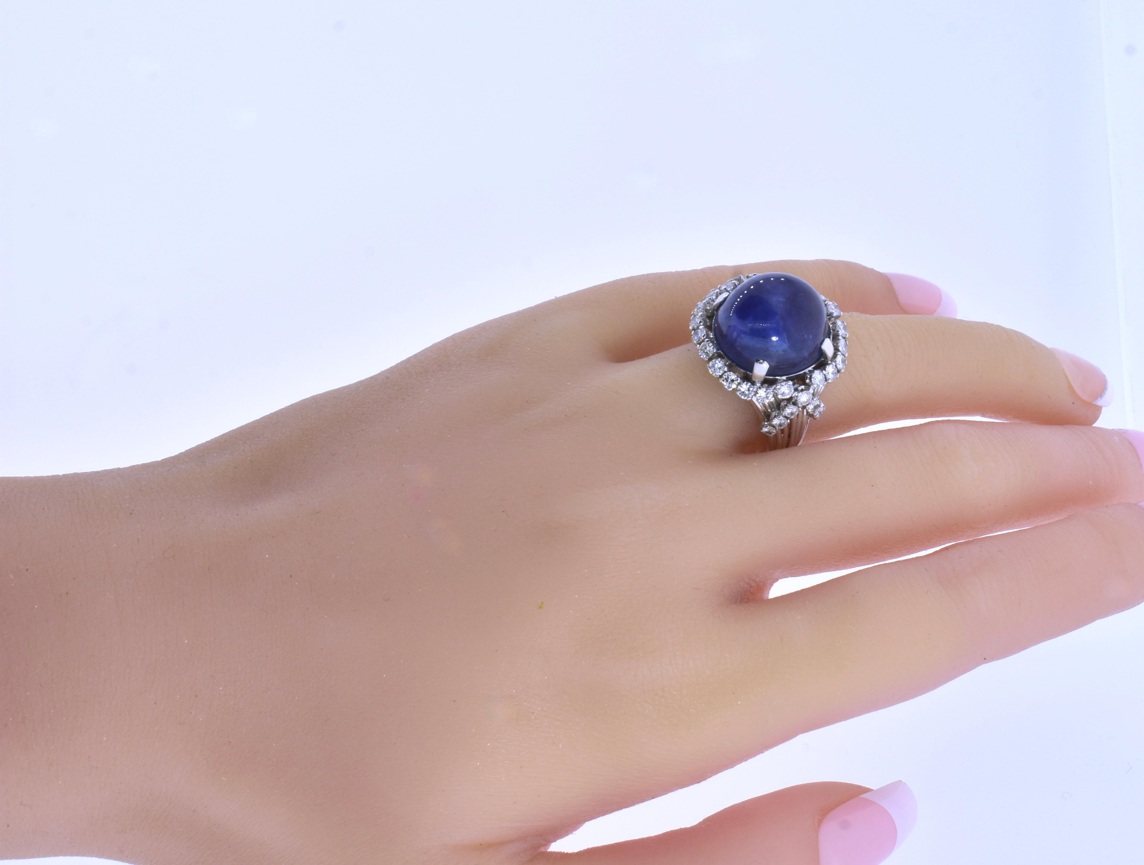 Women's or Men's Blue Star Sapphire, unheated, weighing 15 cts and Diamond Ring, Circa 1950. For Sale