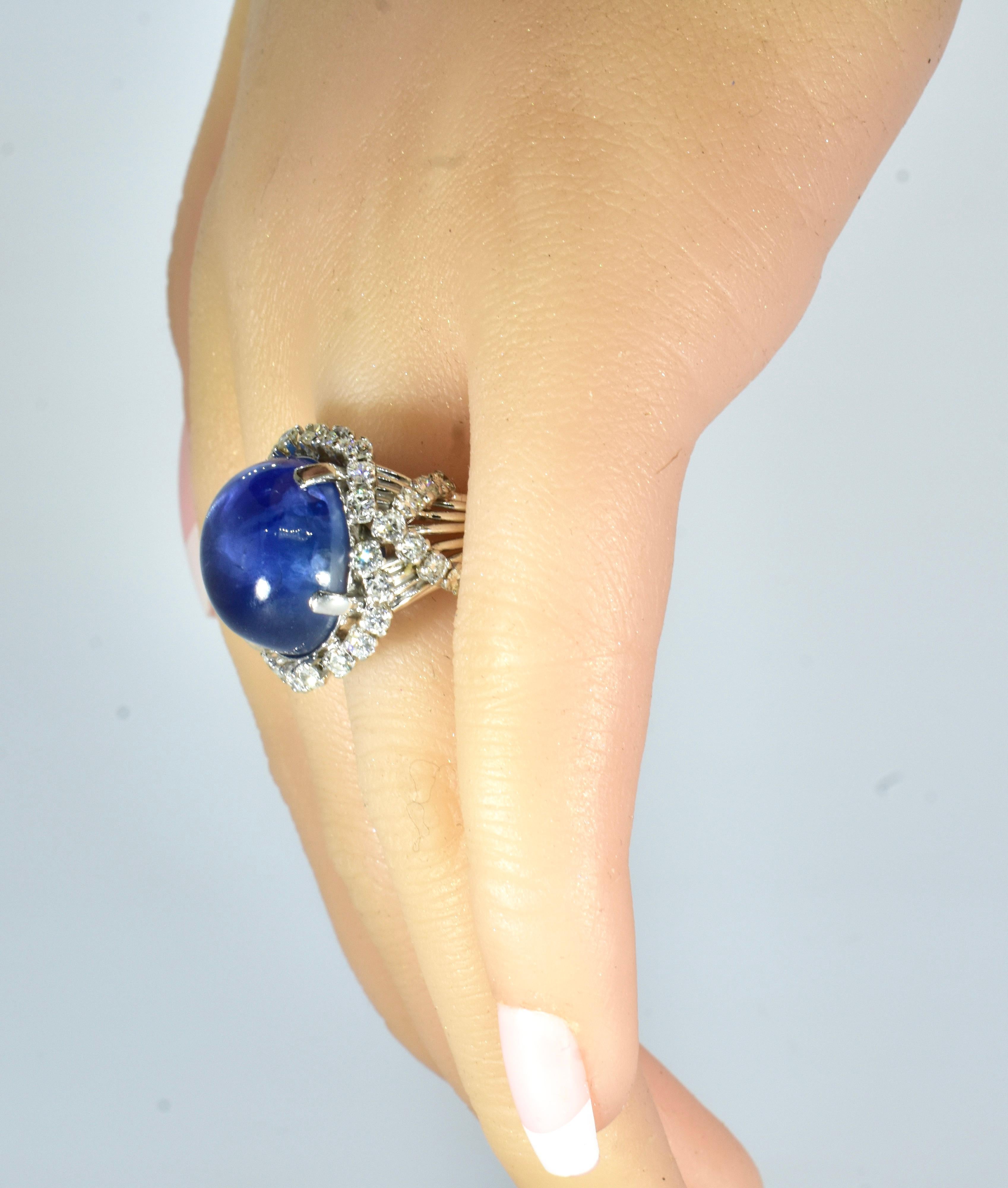 Blue Star Sapphire, unheated, weighing 15 cts and Diamond Ring, Circa 1950. For Sale 2