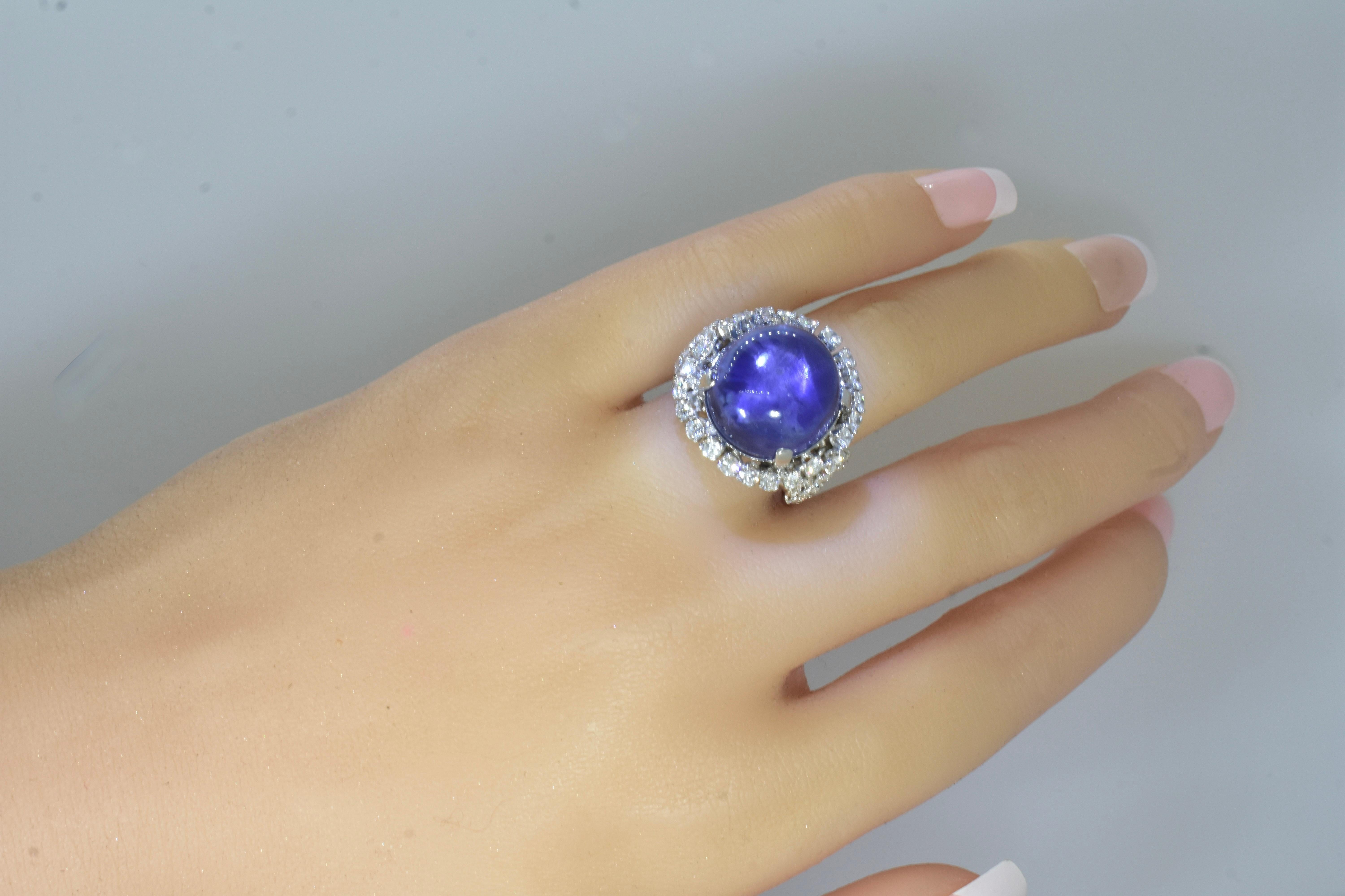 Blue Star Sapphire, unheated, weighing 15 cts and Diamond Ring, Circa 1950. For Sale 3