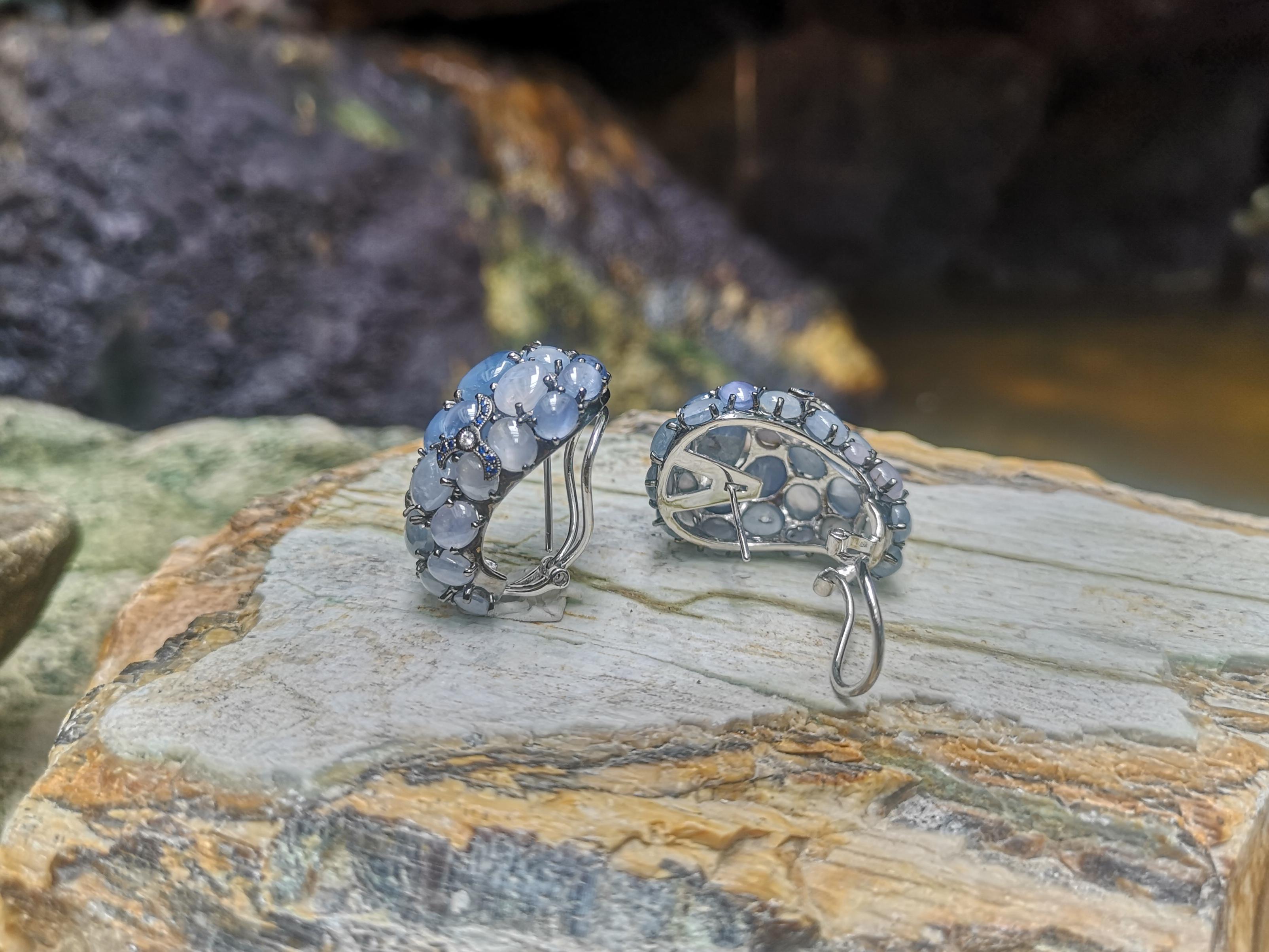 Ohrringe aus 18 Karat Weißgold mit blauem Sternsaphir, blauem Saphir und Diamant Damen