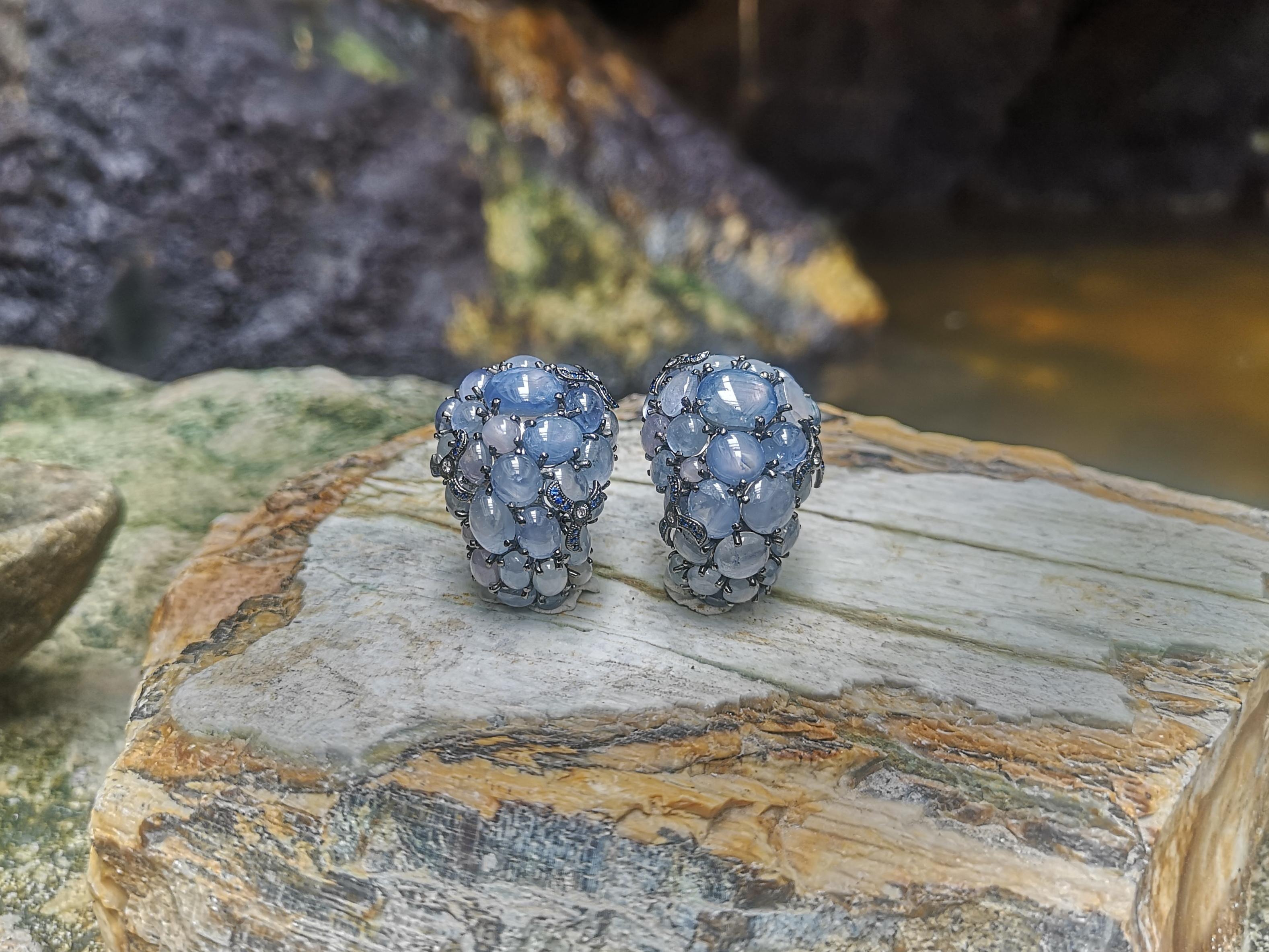 Ohrringe aus 18 Karat Weißgold mit blauem Sternsaphir, blauem Saphir und Diamant 2