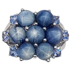 Blue Star Sapphire with Blue Sapphire Ring Set in 18 Karat White Gold Settings
