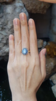Blue Star Sapphire with Blue Sapphire Ring set in 18K Gold Setting