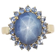 Blue Star Sapphire with Blue Sapphire Ring set in 18K Gold Setting