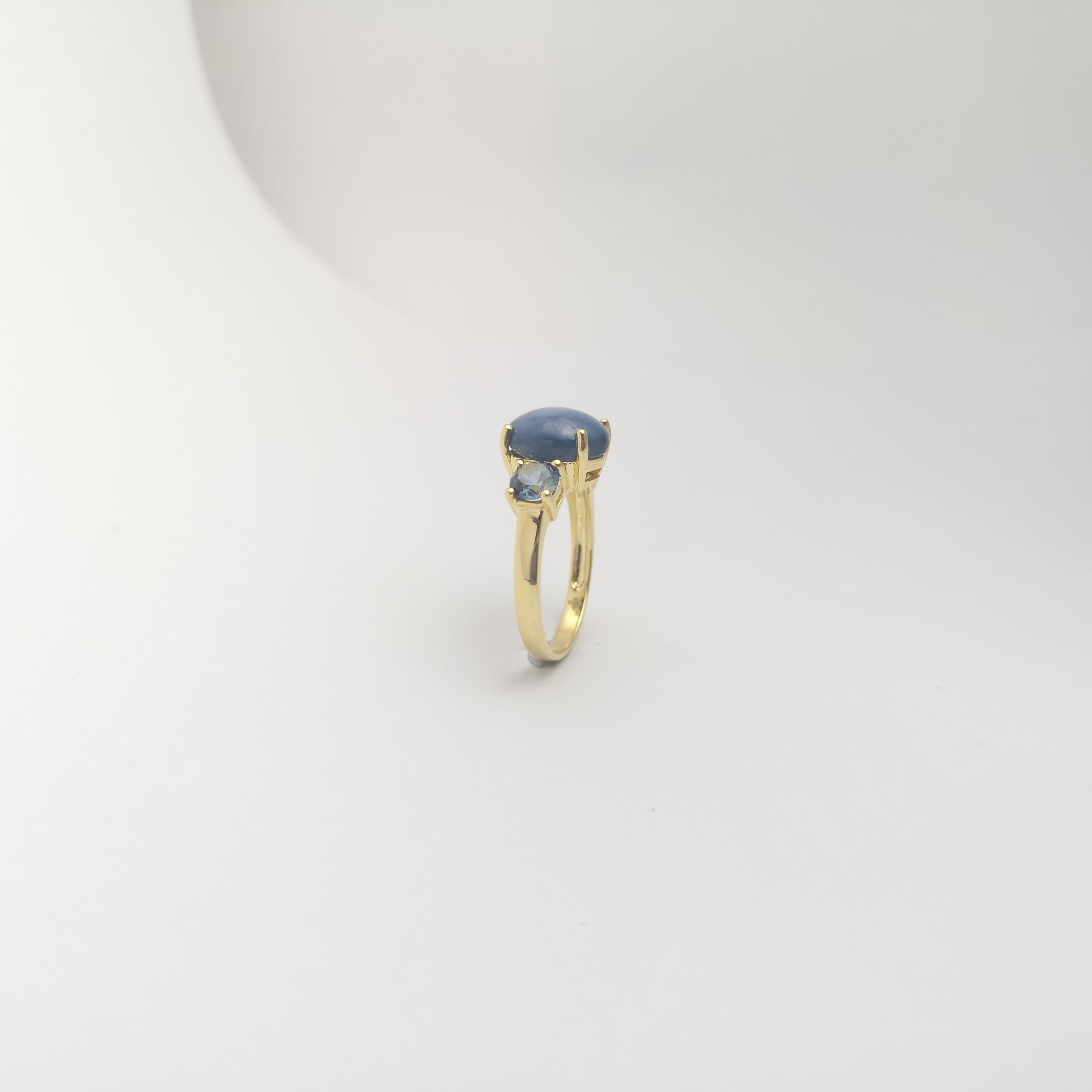 Blue Star Sapphire with Blue Sapphire Ring set in 18K Gold Settings For Sale 4