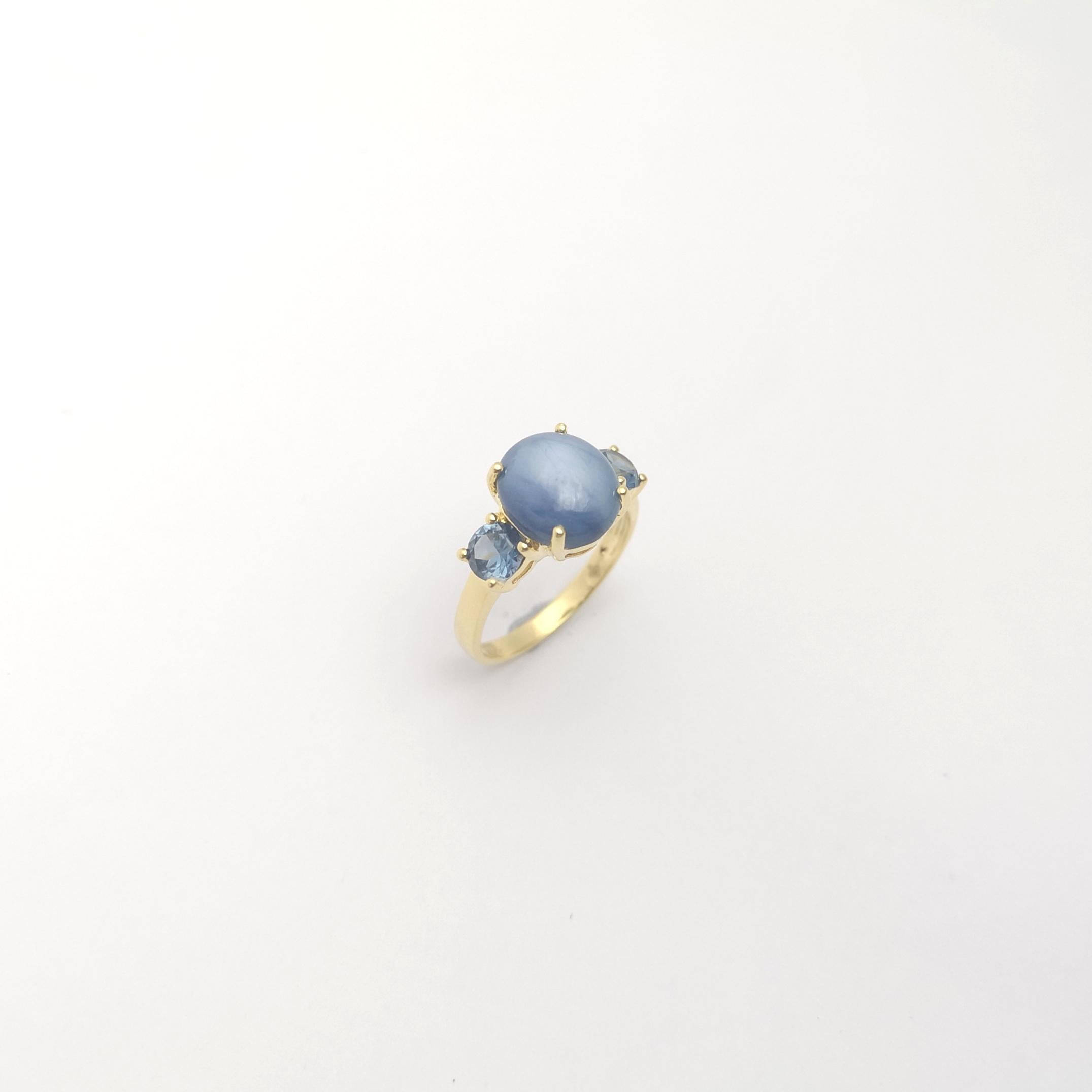 Blue Star Sapphire with Blue Sapphire Ring set in 18K Gold Settings For Sale 5
