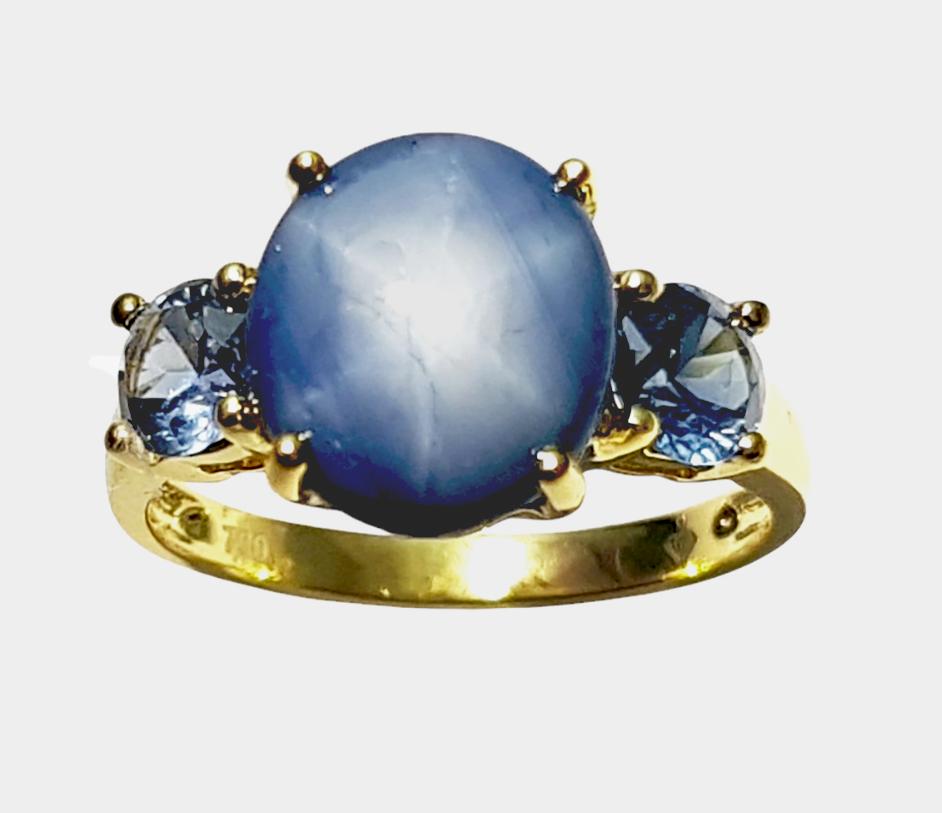 Blue Star Sapphire with Blue Sapphire Ring set in 18K Gold Settings For Sale 6