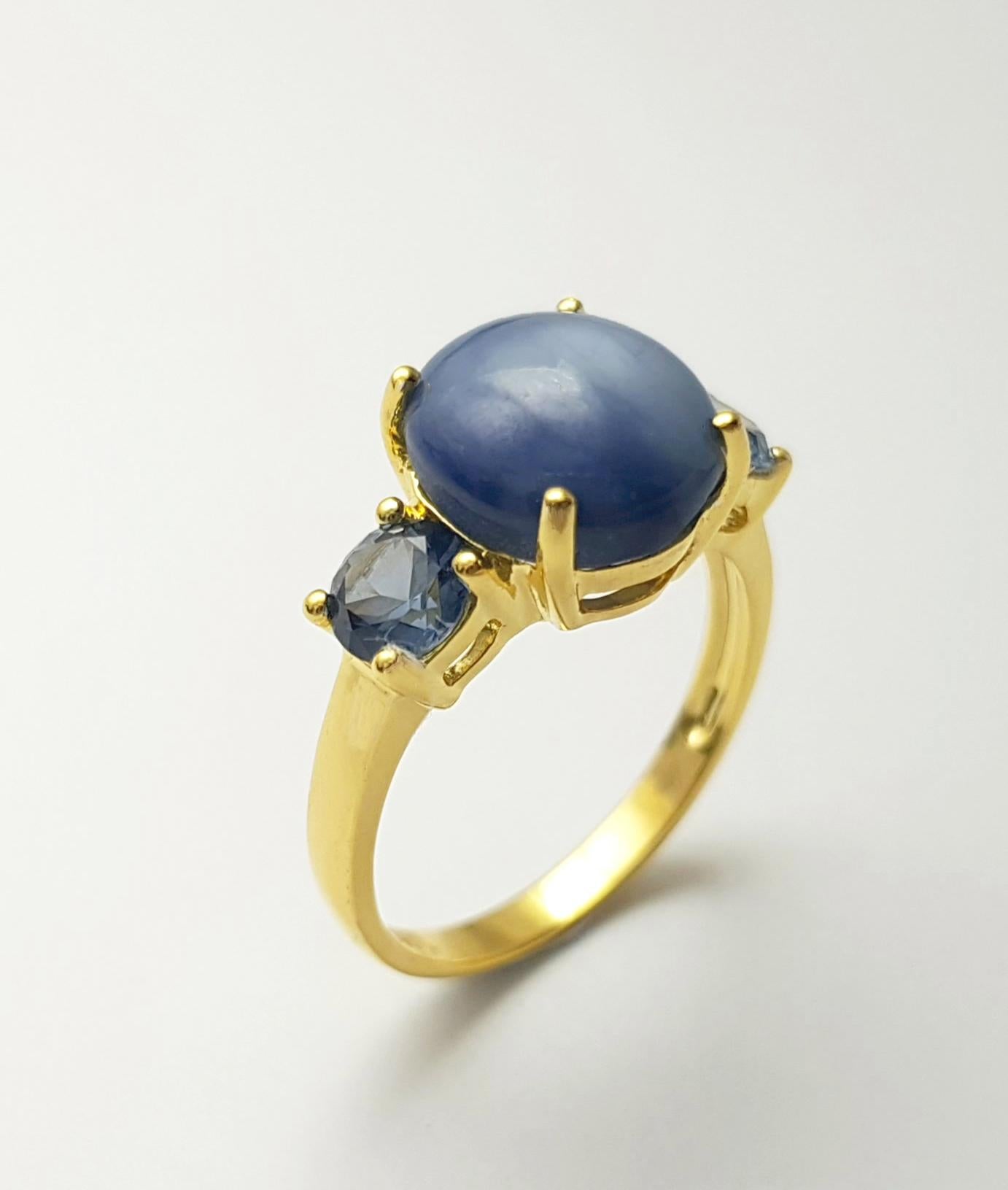 Blue Star Sapphire with Blue Sapphire Ring set in 18K Gold Settings For Sale 7