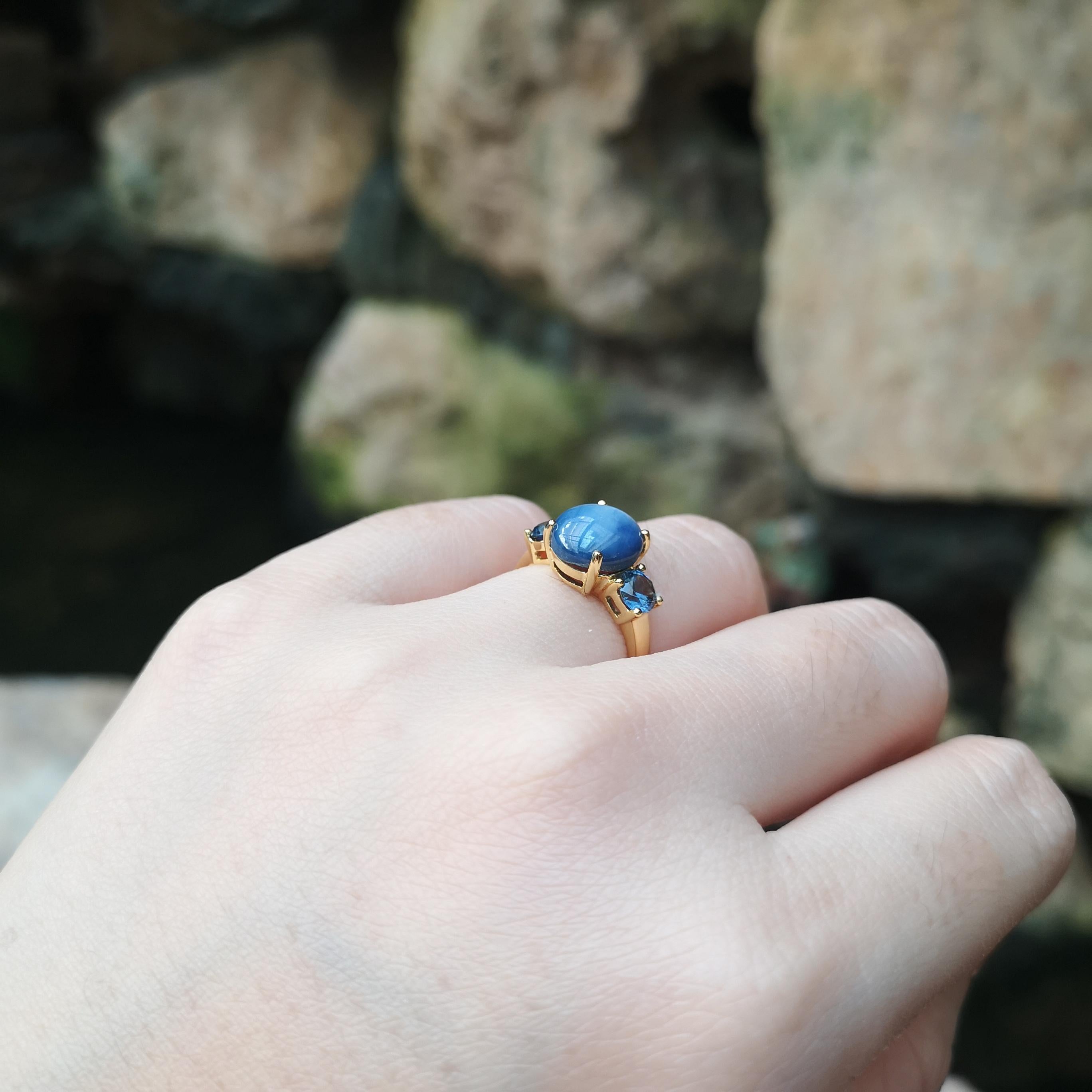 Contemporary Blue Star Sapphire with Blue Sapphire Ring set in 18K Gold Settings For Sale