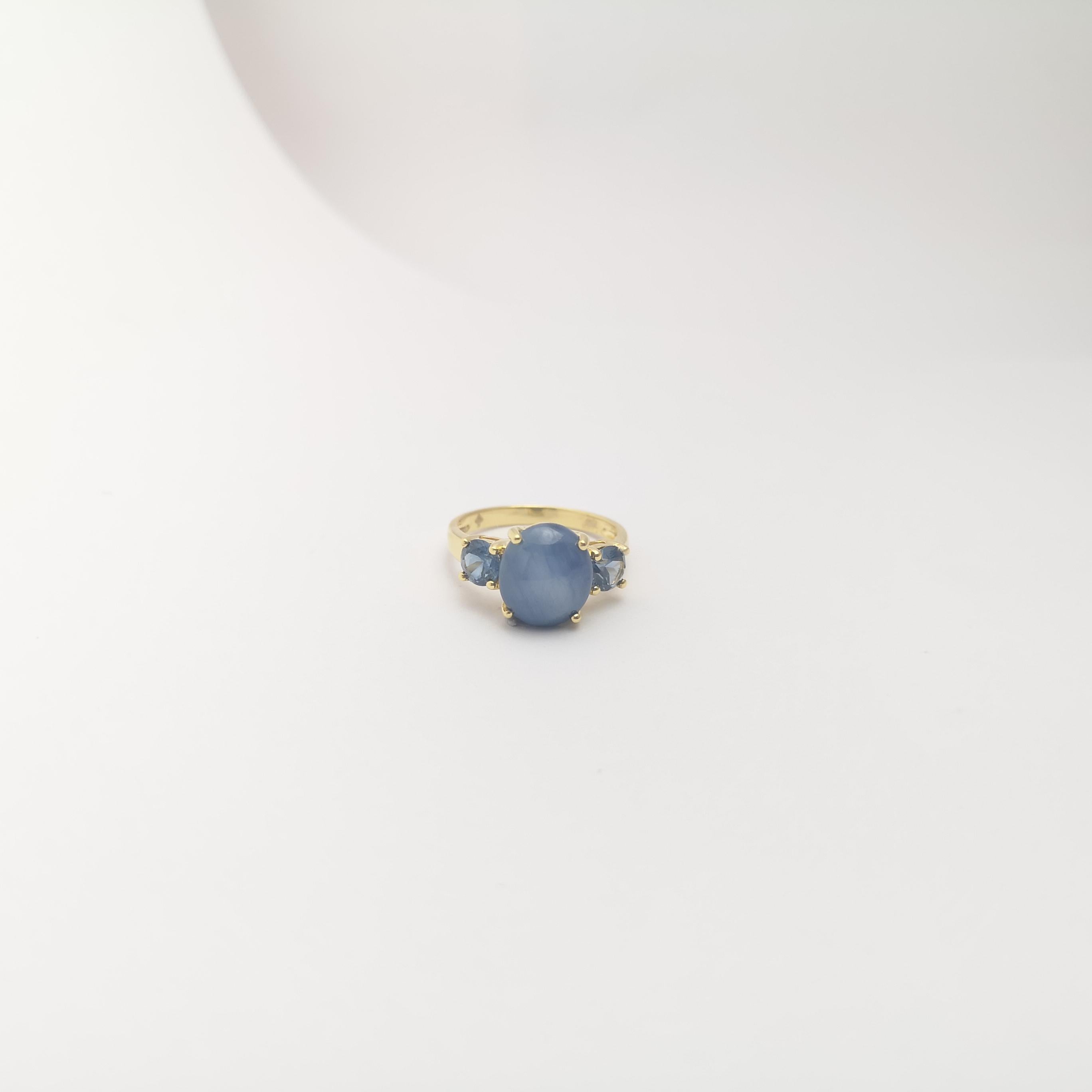 Women's Blue Star Sapphire with Blue Sapphire Ring set in 18K Gold Settings For Sale