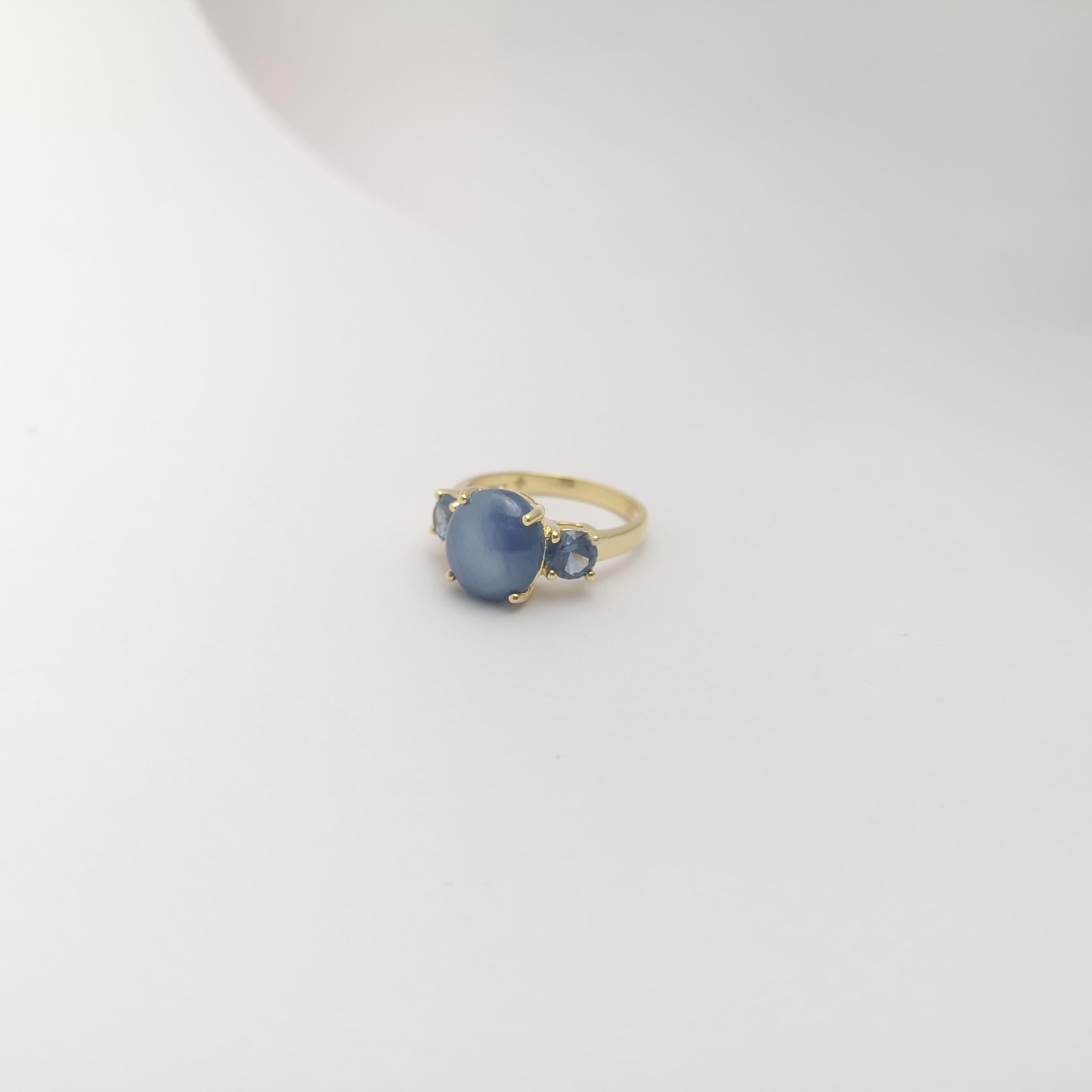 Blue Star Sapphire with Blue Sapphire Ring set in 18K Gold Settings For Sale 1