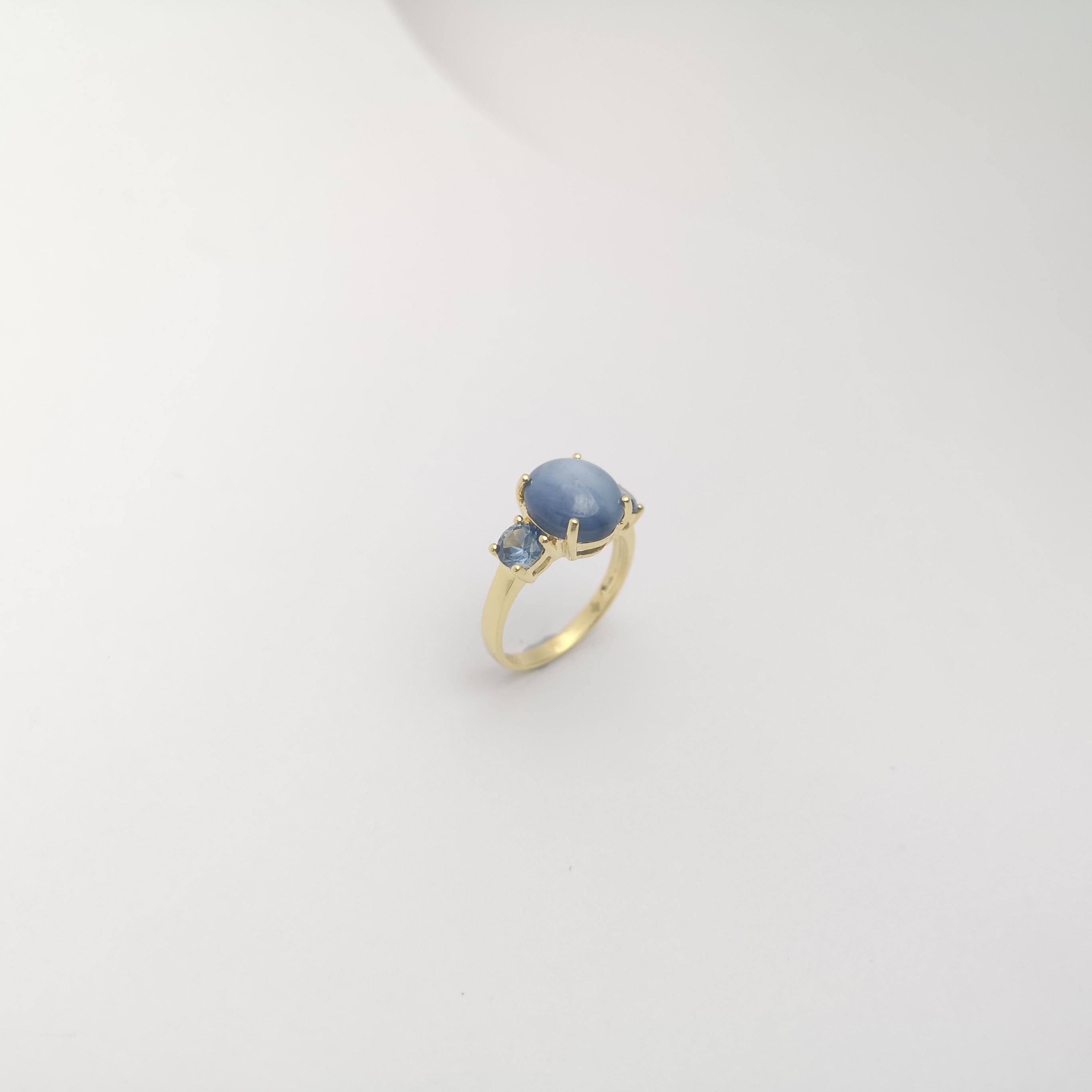Blue Star Sapphire with Blue Sapphire Ring set in 18K Gold Settings For Sale 3