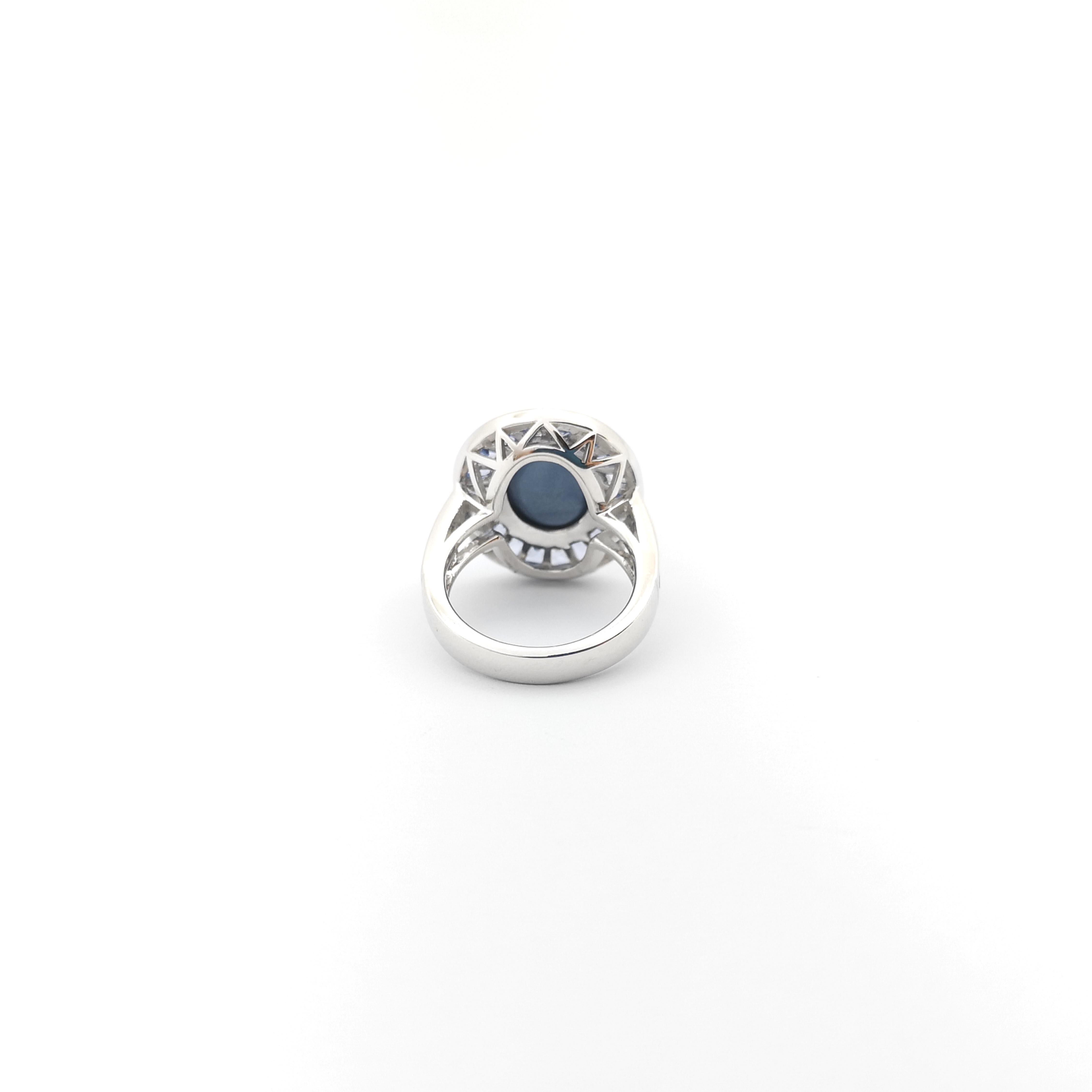 Blue Star Sapphire with Blue Sapphire Ring set in 18K White Gold Settings For Sale 2