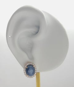 Blue Star Sapphire with Diamond Earrings set in 18K Rose Gold Settings