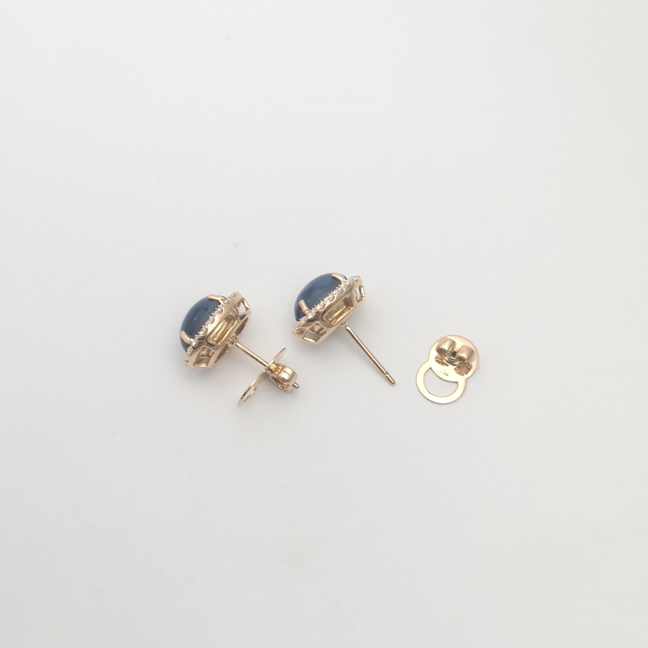 Blue Star Sapphire with Diamond Earrings set in 18K Rose Gold Settings In New Condition For Sale In Bangkok, TH