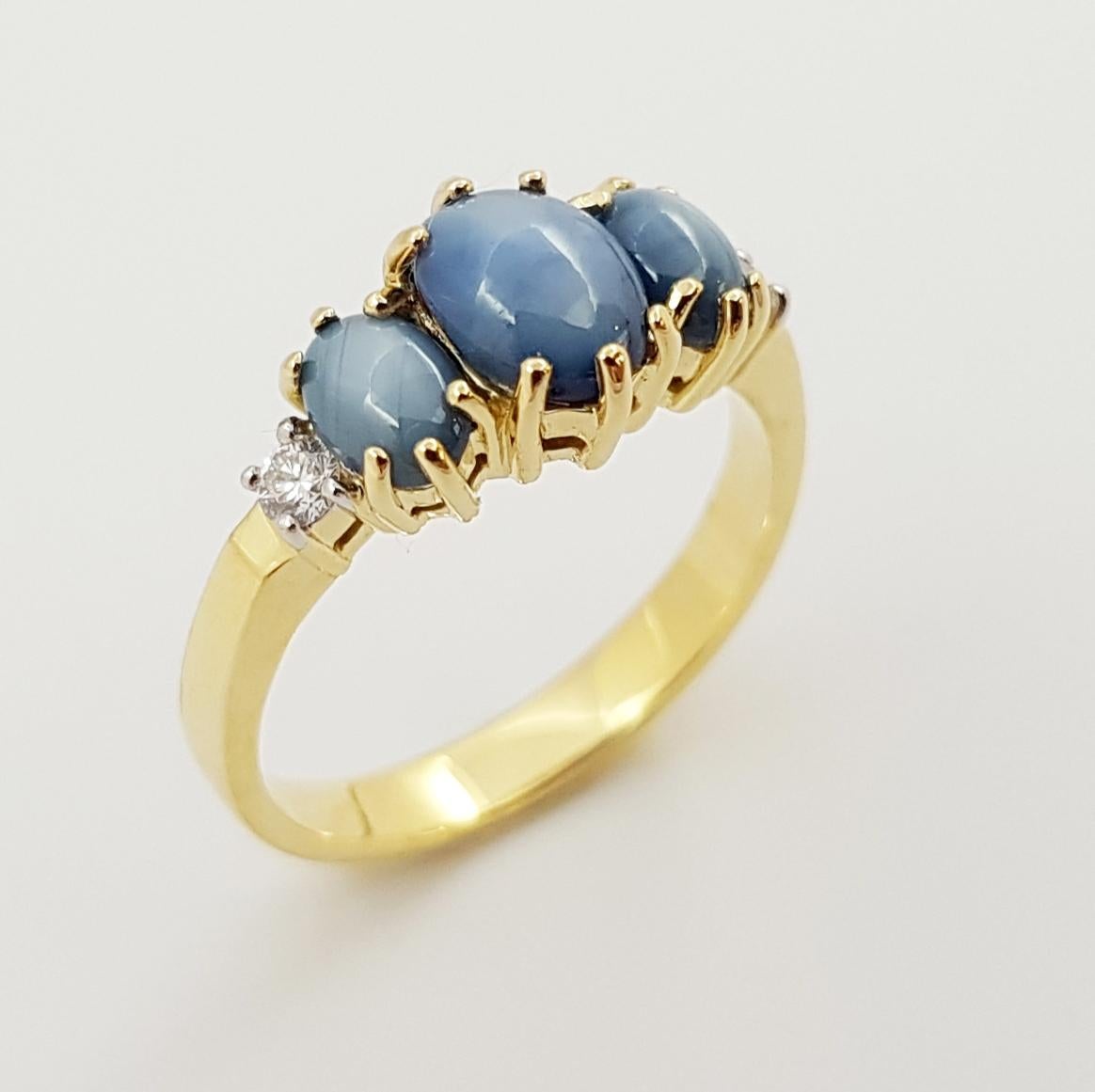Blue Star Sapphire with Diamond Ring Et in 18 Karat Gold Settings For Sale 1
