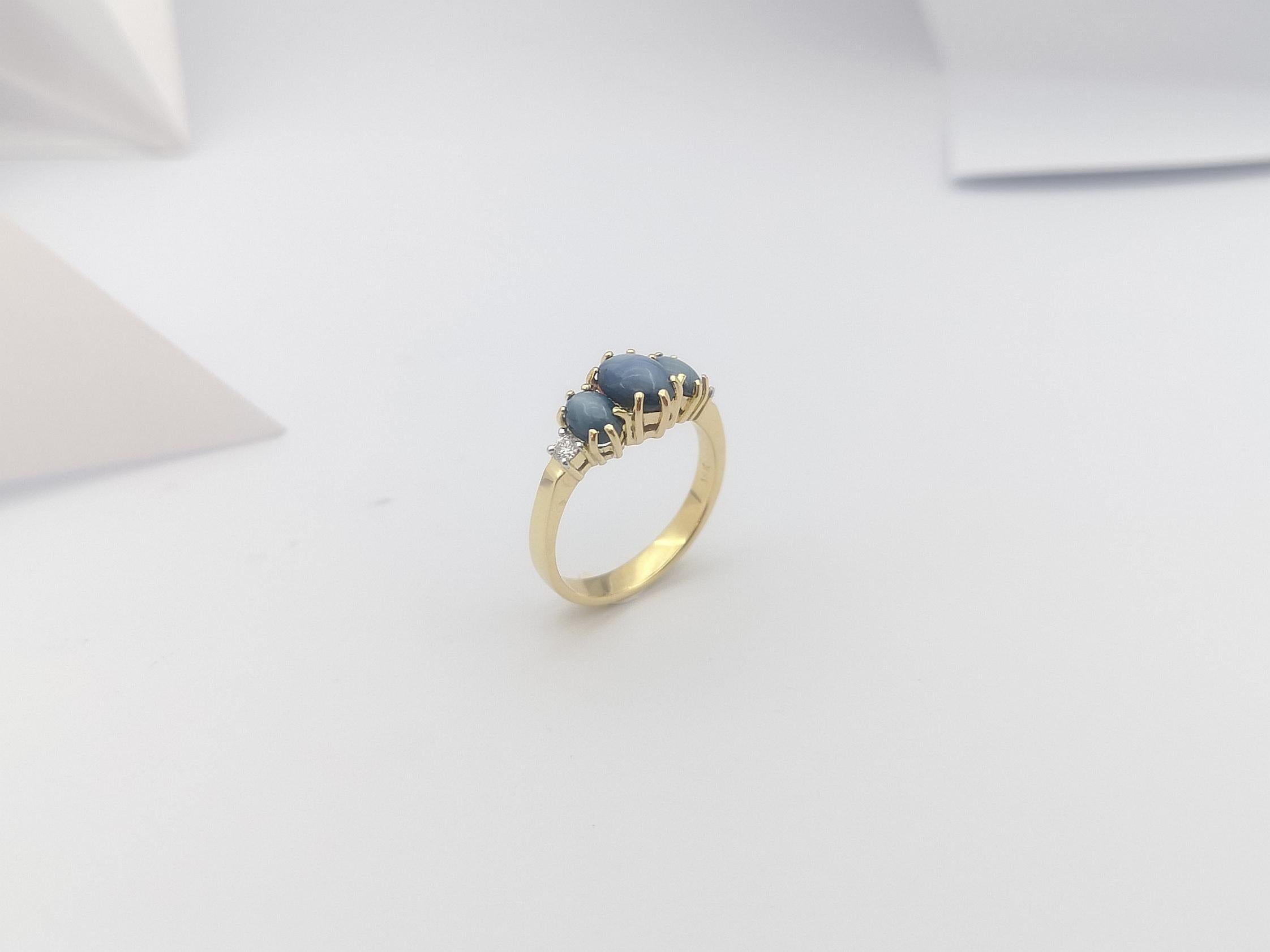 Blue Star Sapphire with Diamond Ring Et in 18 Karat Gold Settings For Sale 2