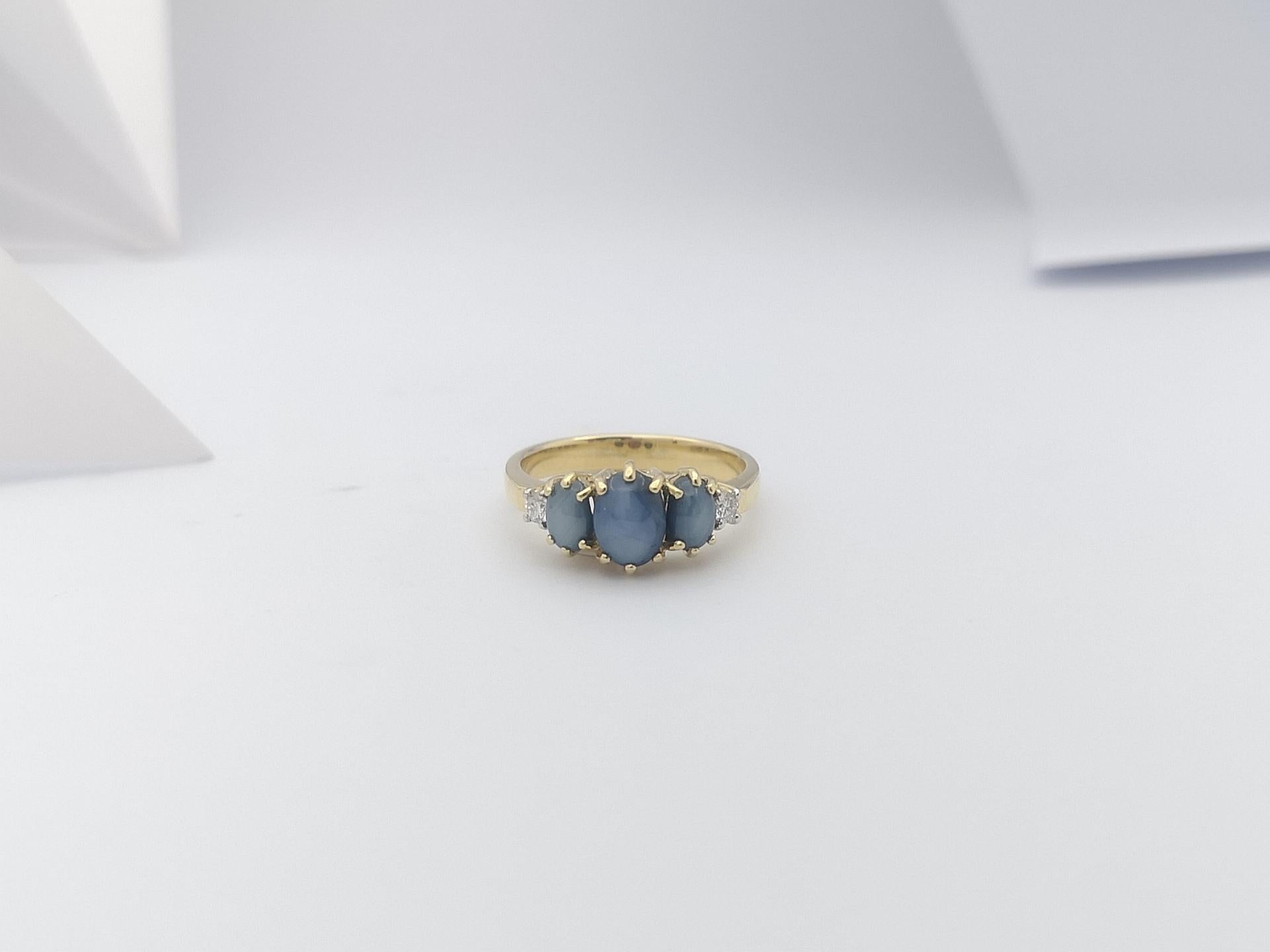 Cabochon Blue Star Sapphire with Diamond Ring Et in 18 Karat Gold Settings For Sale