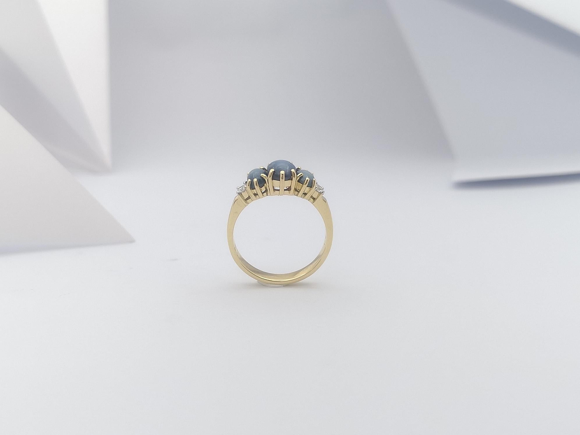 Women's Blue Star Sapphire with Diamond Ring Et in 18 Karat Gold Settings For Sale