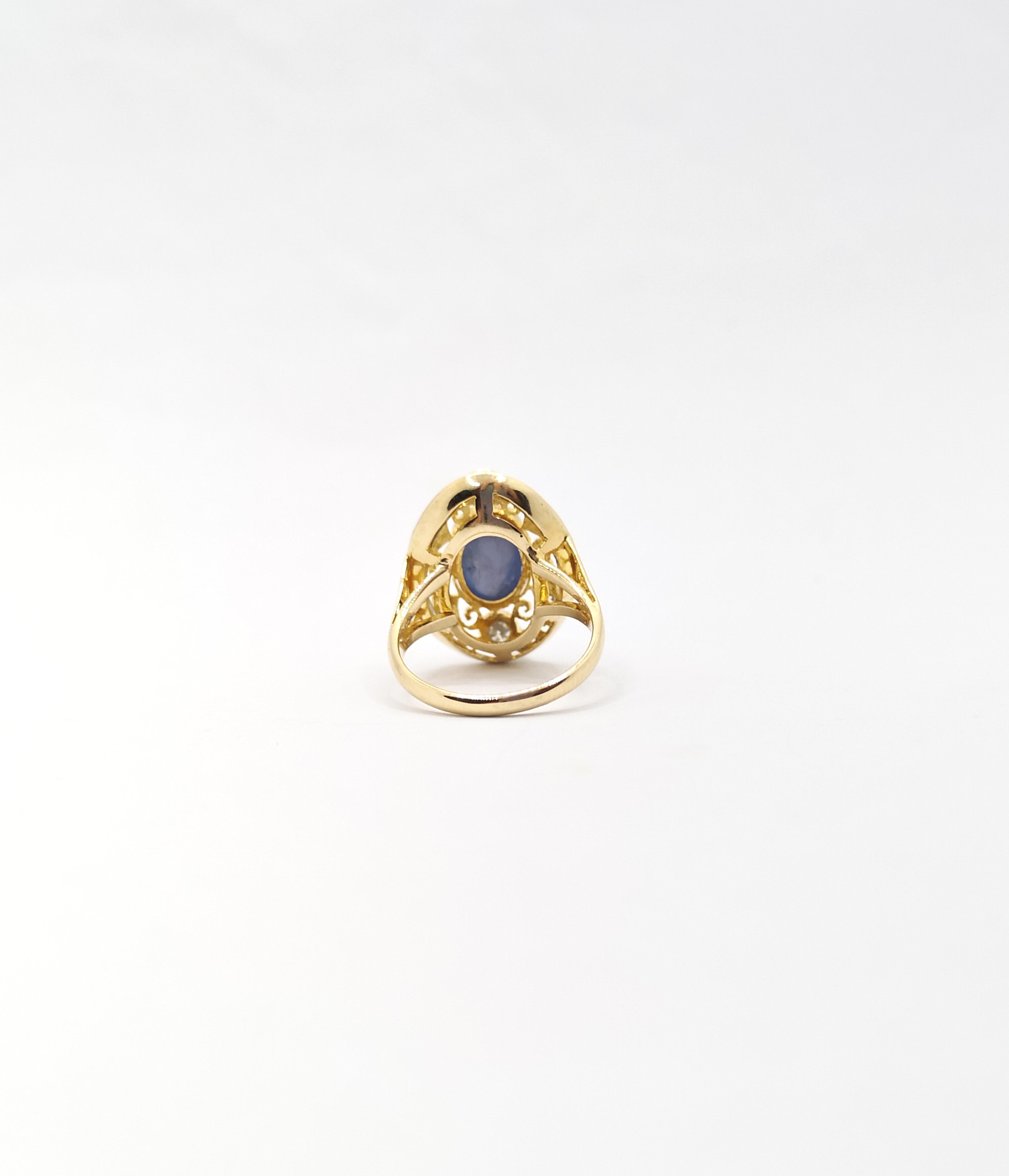 Blue Star Sapphire with Diamond Ring set in 14K Gold Settings For Sale 5