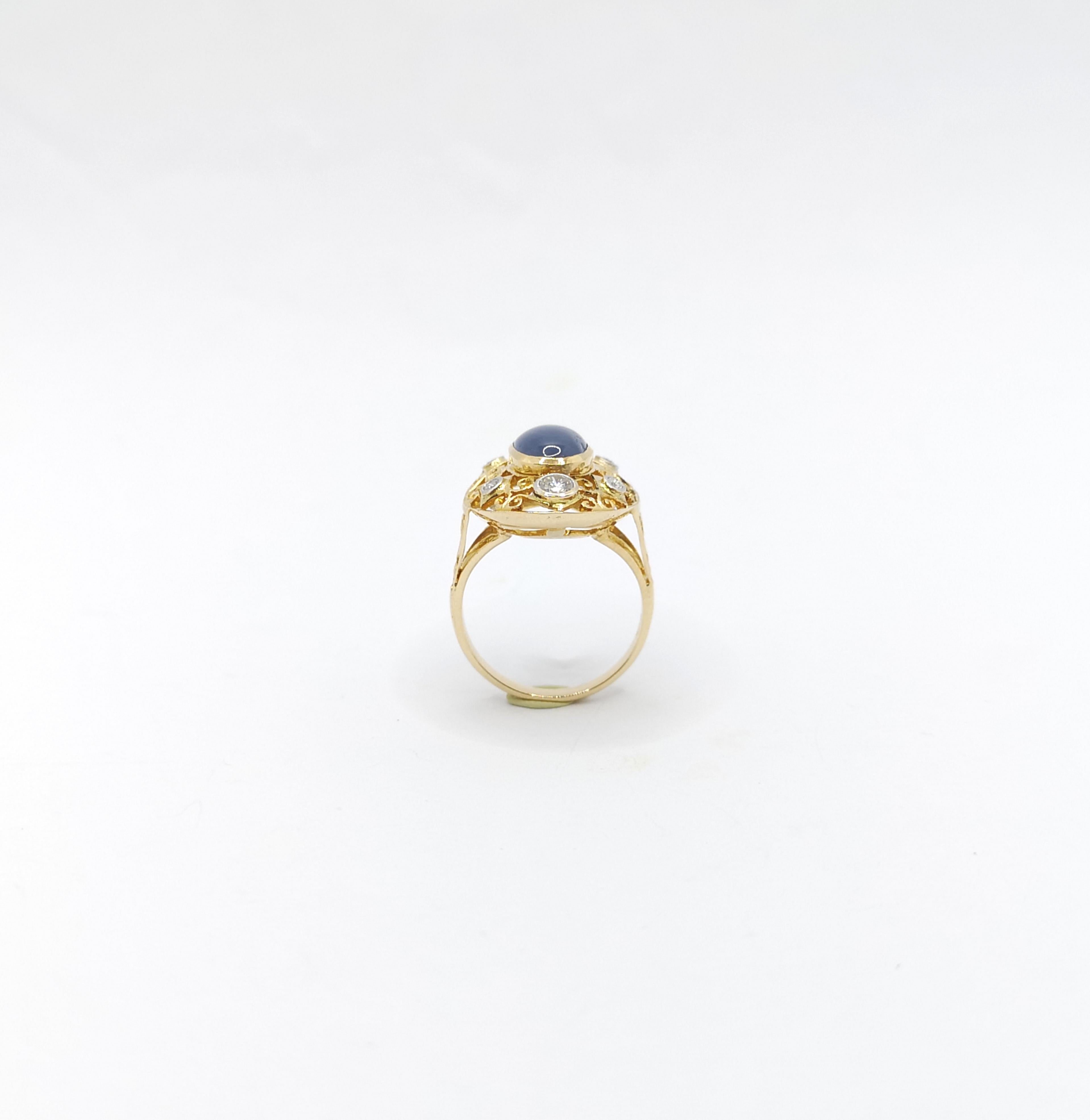 Blue Star Sapphire with Diamond Ring set in 14K Gold Settings For Sale 6
