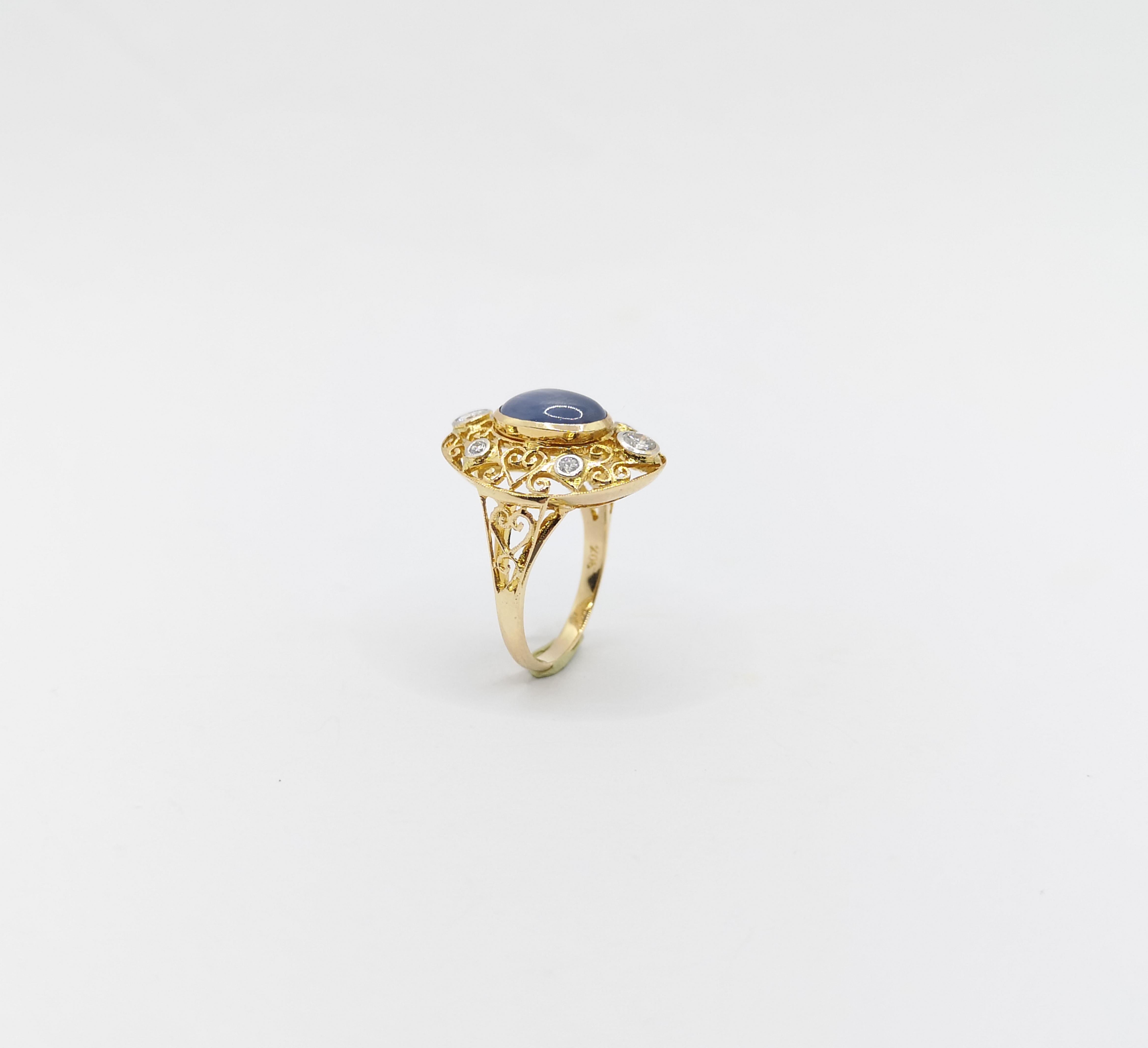 Blue Star Sapphire with Diamond Ring set in 14K Gold Settings For Sale 7