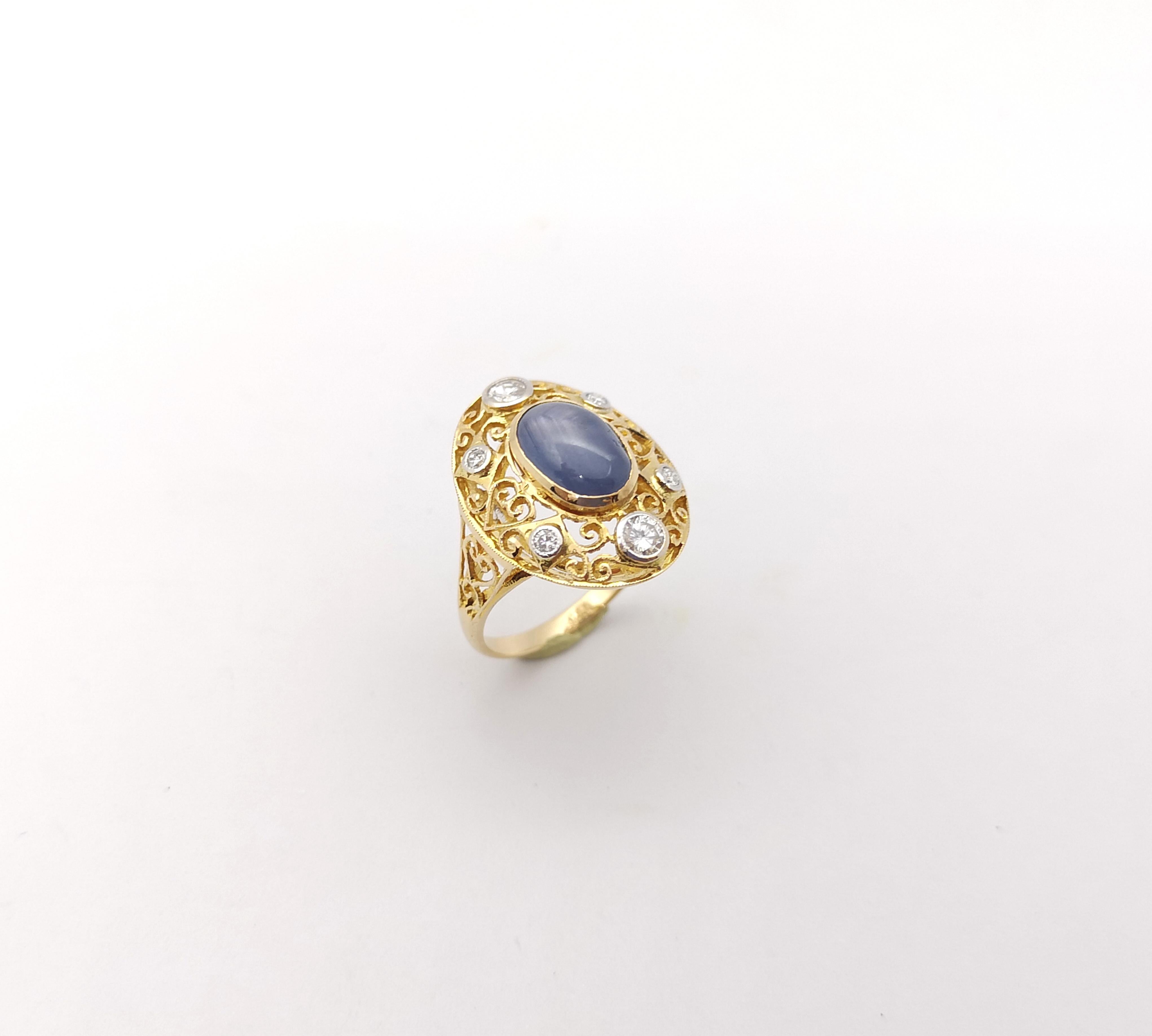 Blue Star Sapphire with Diamond Ring set in 14K Gold Settings For Sale 8