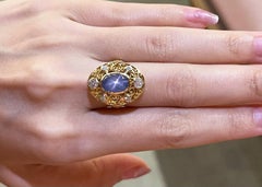 Blue Star Sapphire with Diamond Ring set in 14K Gold Settings