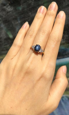 Certified 4cts Unheated Blue Star Sapphire with Diamond Ring Set 18 Karat Gold
