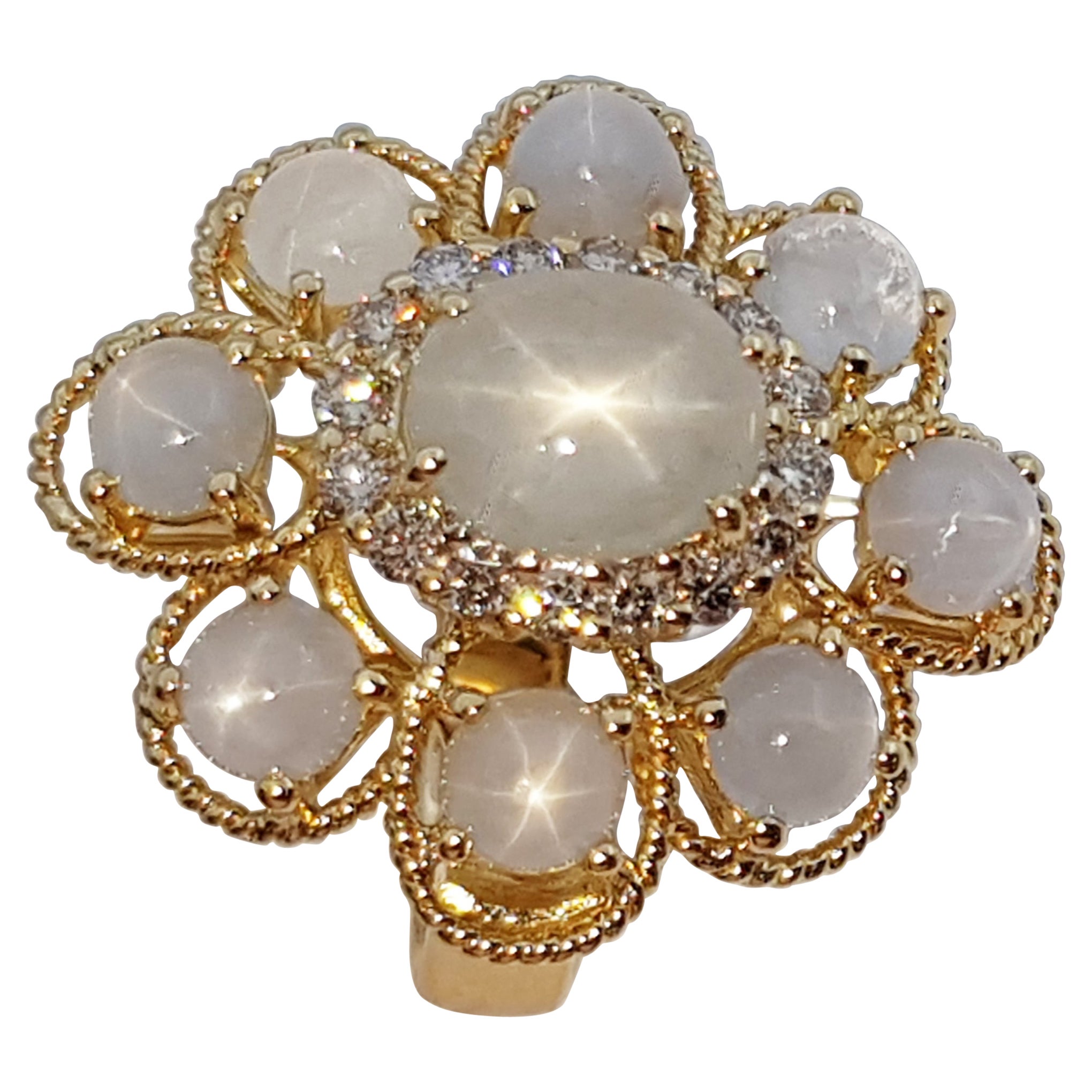 Blauer Sternsaphir mit Diamantring in 18 Karat Goldfassungen gefasst