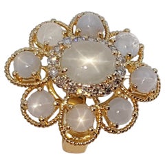 Blauer Sternsaphir mit Diamantring in 18 Karat Goldfassungen gefasst