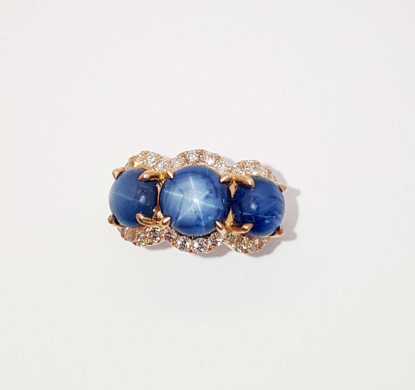 Blue Star Sapphire with Diamond Ring Set in 18 Karat Rose Gold Settings 4