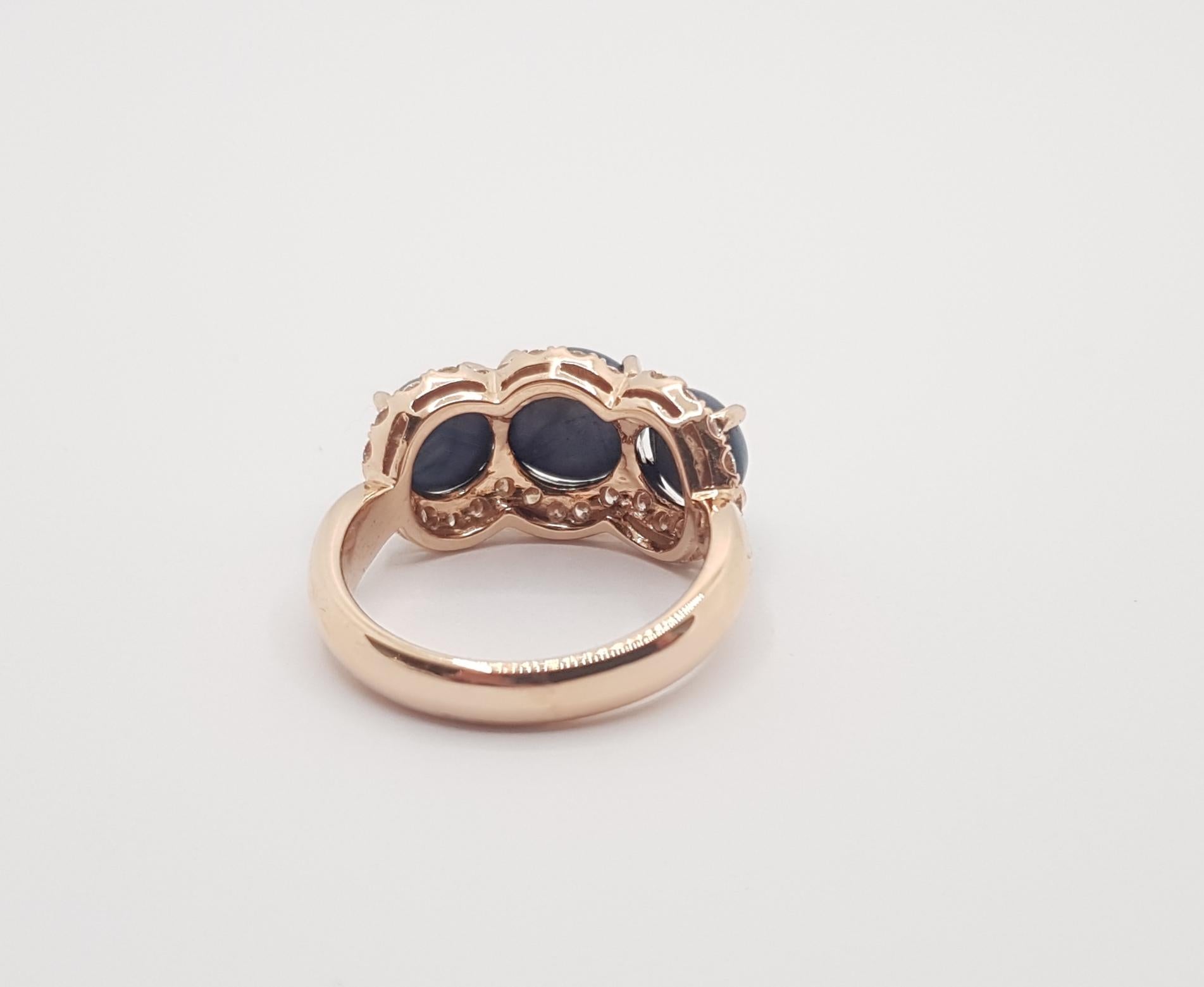 Blue Star Sapphire with Diamond Ring Set in 18 Karat Rose Gold Settings 5